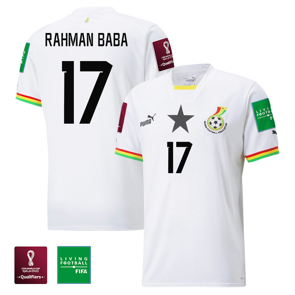 Ghana National Team FIFA World Cup Qatar 2022 Patch Abdul Rahman Baba 17 – Home  Soccer Jersey, White