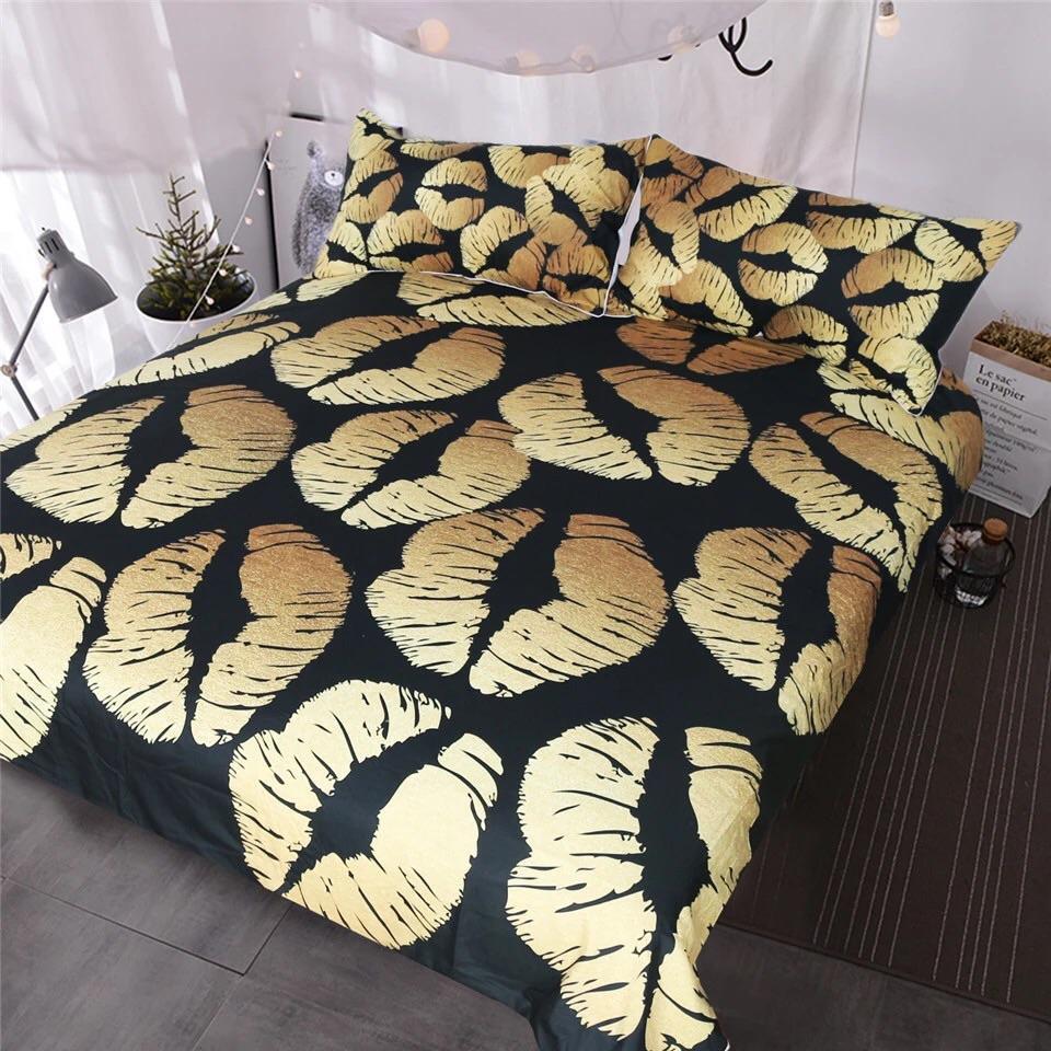 Golden Mini Lips 3D Customized Duvet Cover Bedding Set