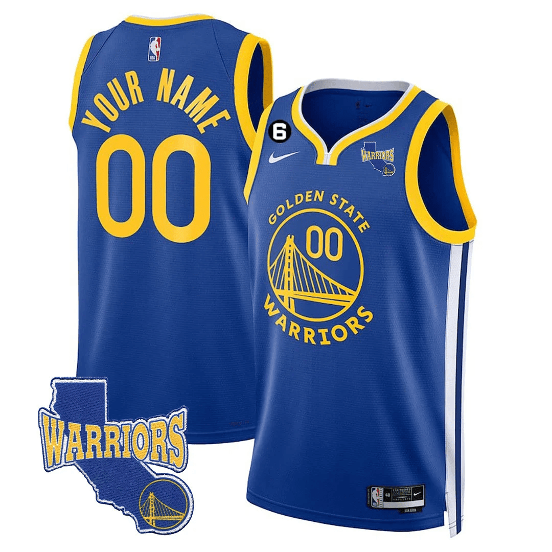 Golden State Warriors 2023-24 California State Patch Custom Icon Royal Jersey - All Stitched