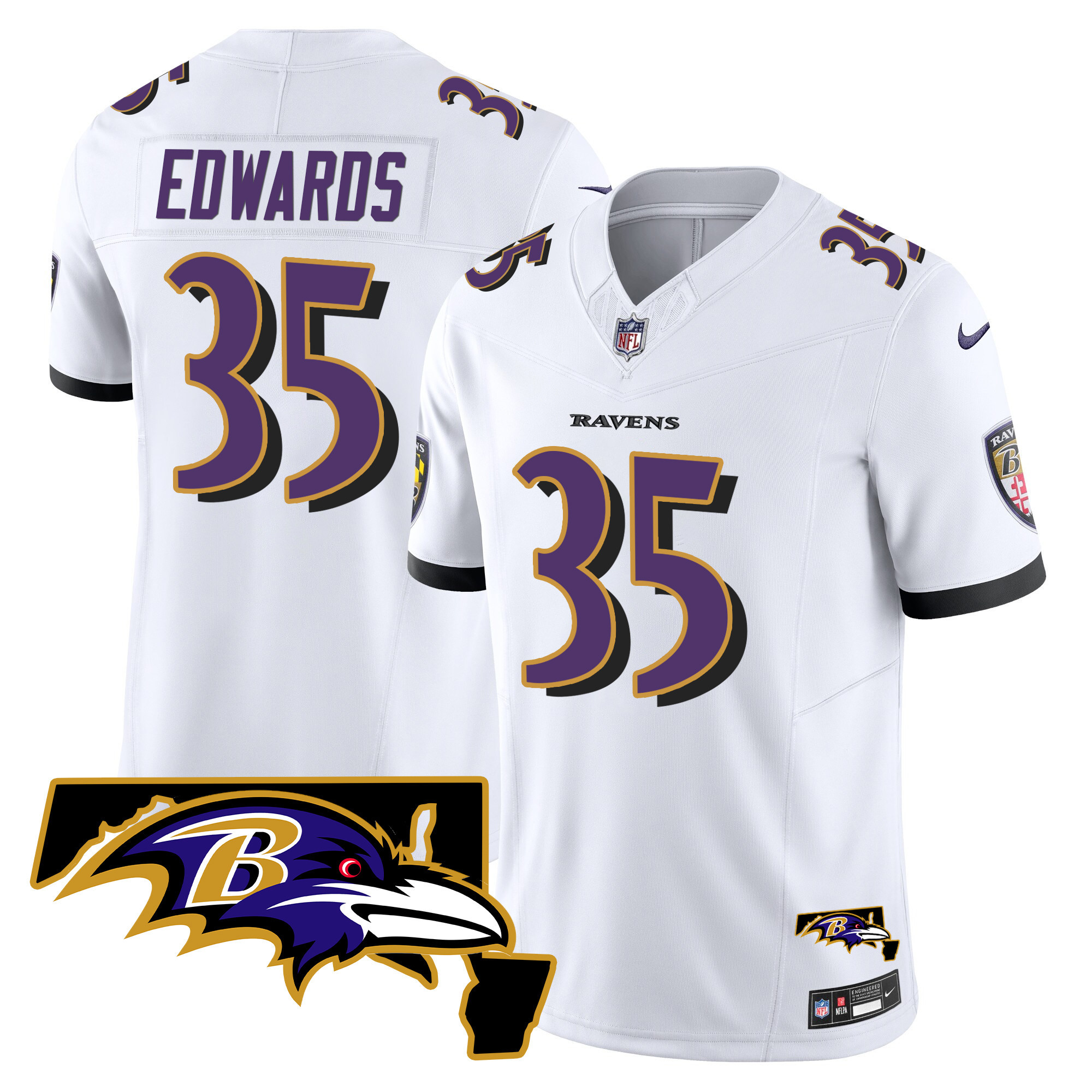 Gus Edwards Men's Baltimore Ravens Maryland Patch Vapor Limited White Jersey All Stitched