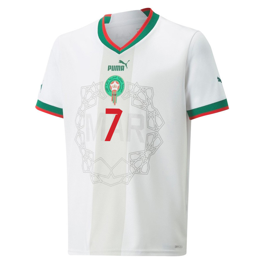 Hakim Ziyech 7 Morocco National Team 2022-23 Qatar World Cup Men Away Soccer Jersey – White
