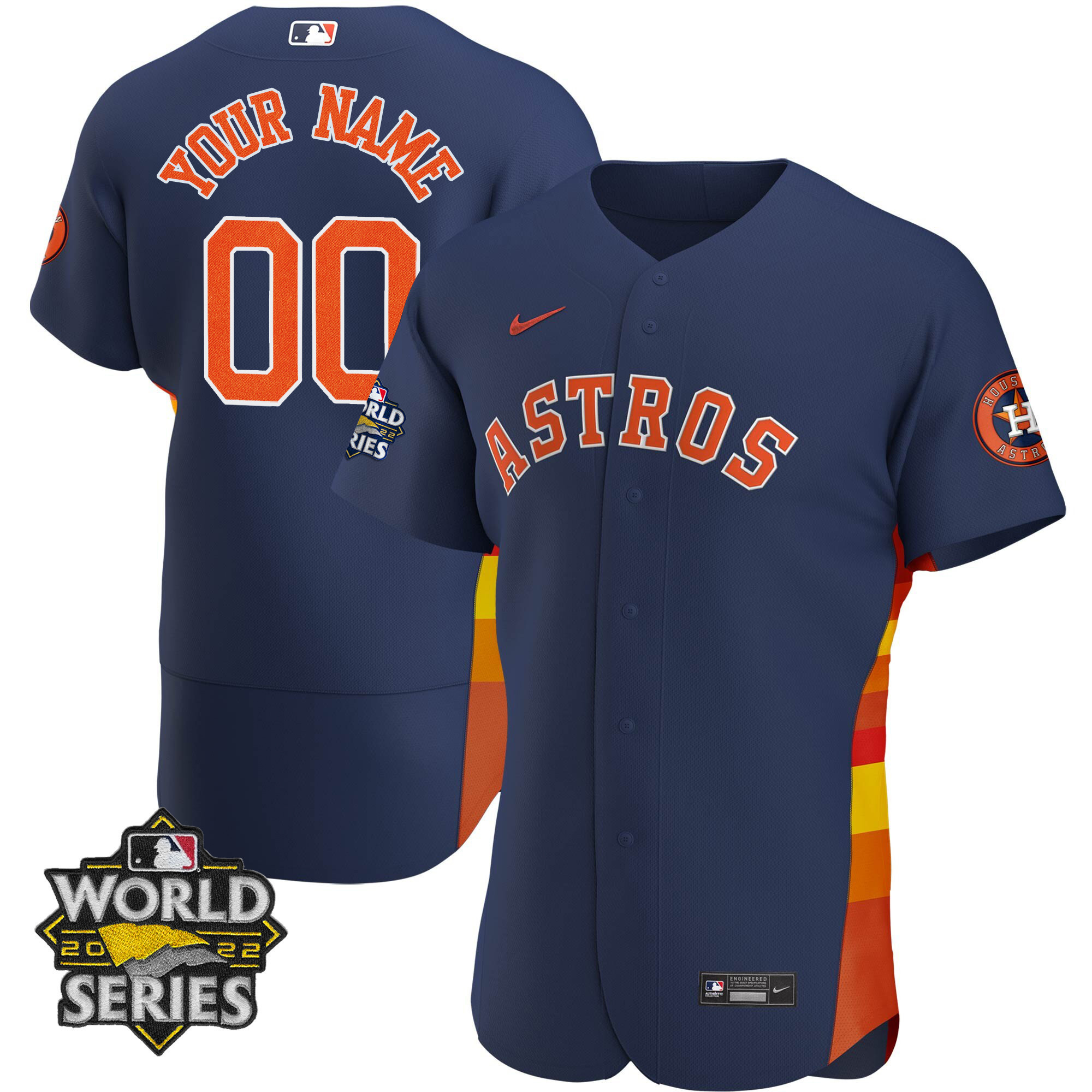 Houston Astros 2022 World Series Custom Name And Number Flex Navy Jersey - All Stitched
