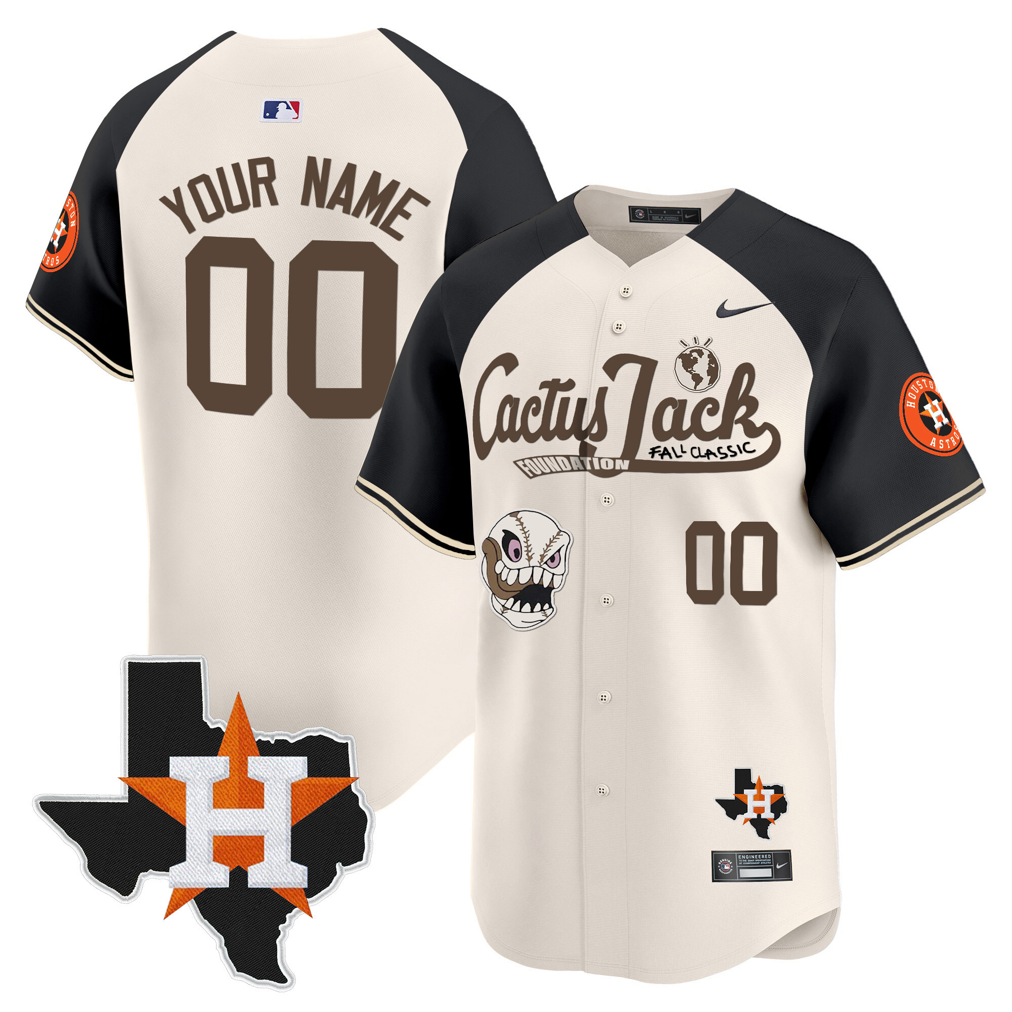 Houston Astros Cactus Jack Patch Vapor Premier Limited Custom V8 Cream Alternate Jersey - All Stitched