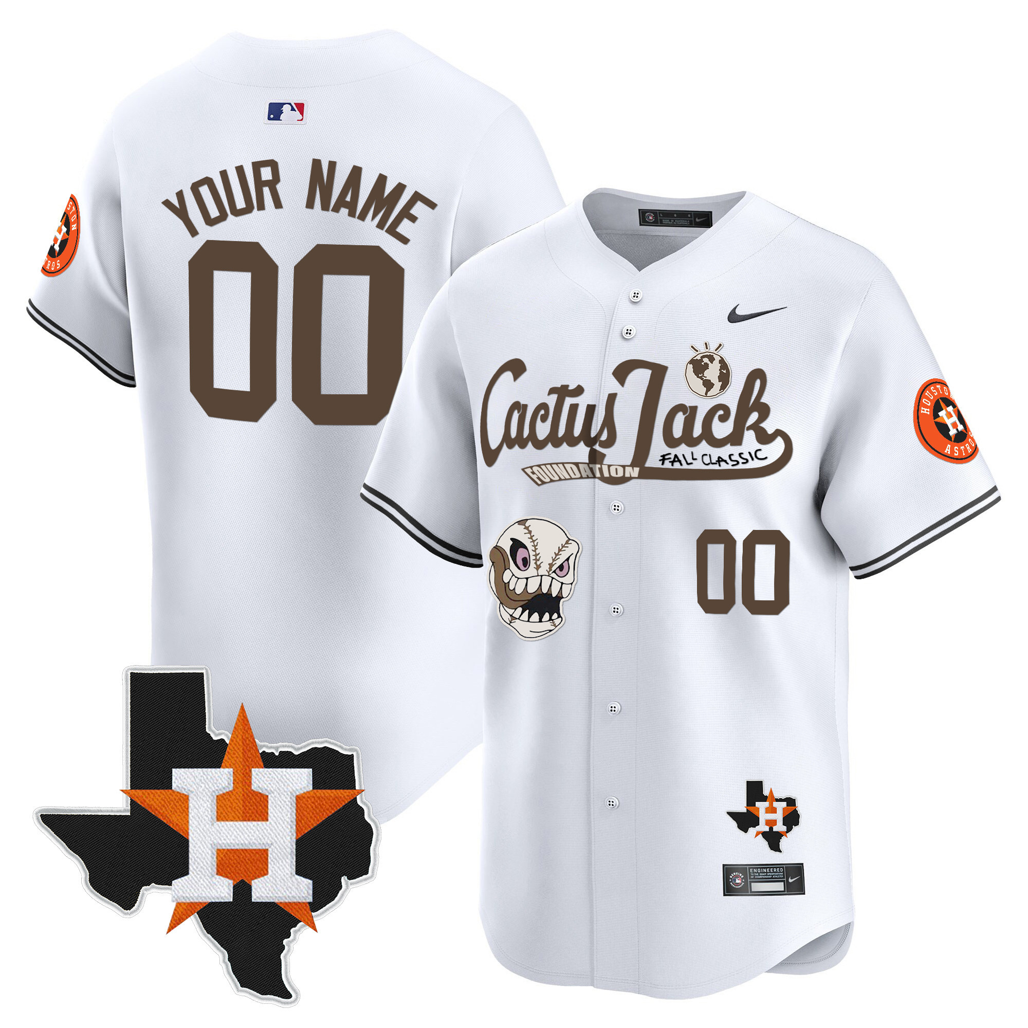 Houston Astros Cactus Jack Patch Vapor Premier Limited Custom V8 White Jersey - All Stitched