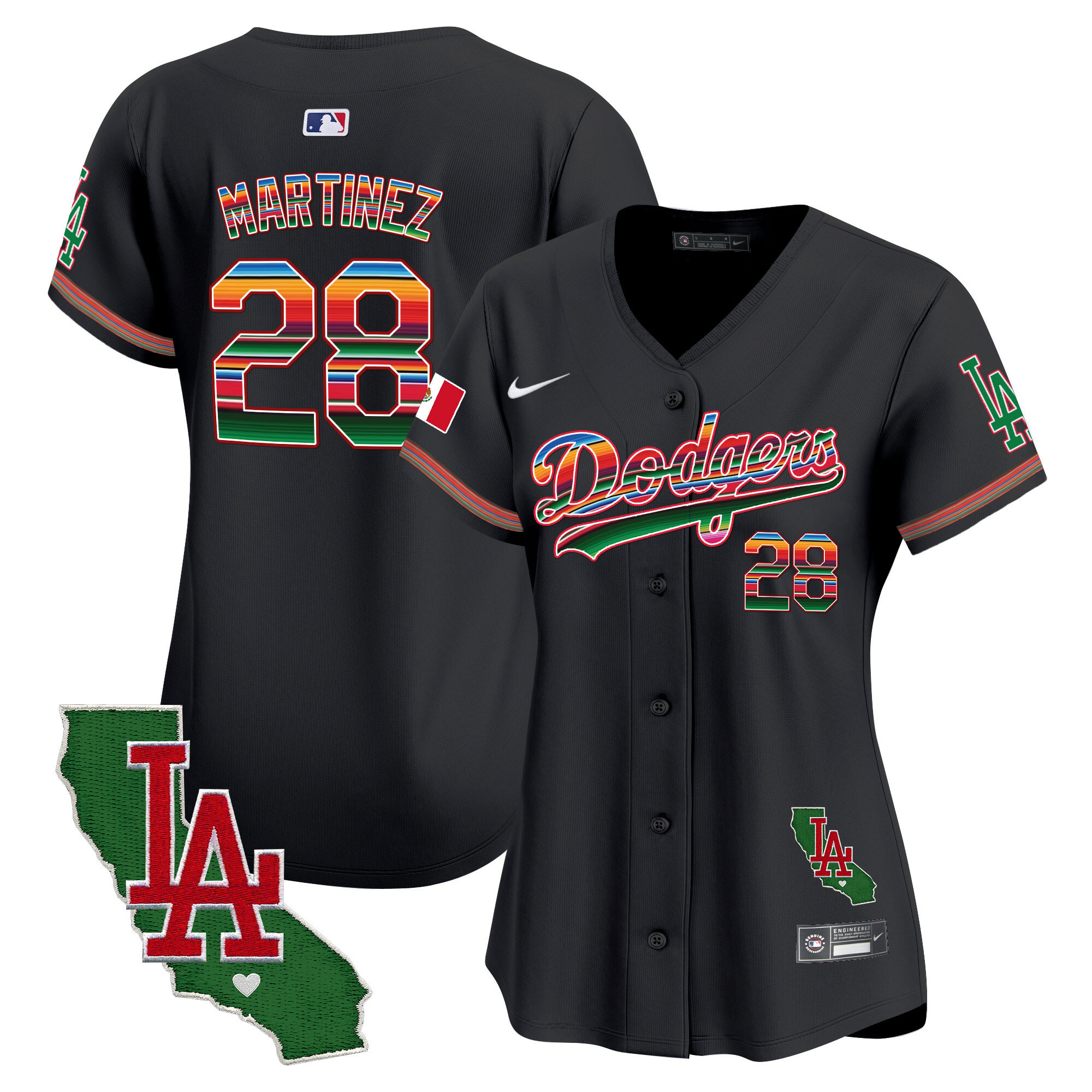 J.D. Martinez Women's Los Angeles Dodgers Mexico California Patch Vapor Premier Limited V2 Black Jersey - All Stitched
