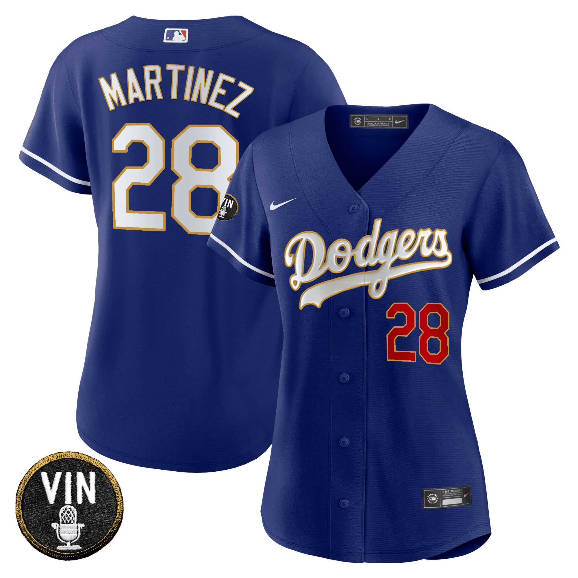J.D. Martinez Women's Los Angeles Dodgers Vin Scully Patch Gold Trim Royal Jersey - All Stitched