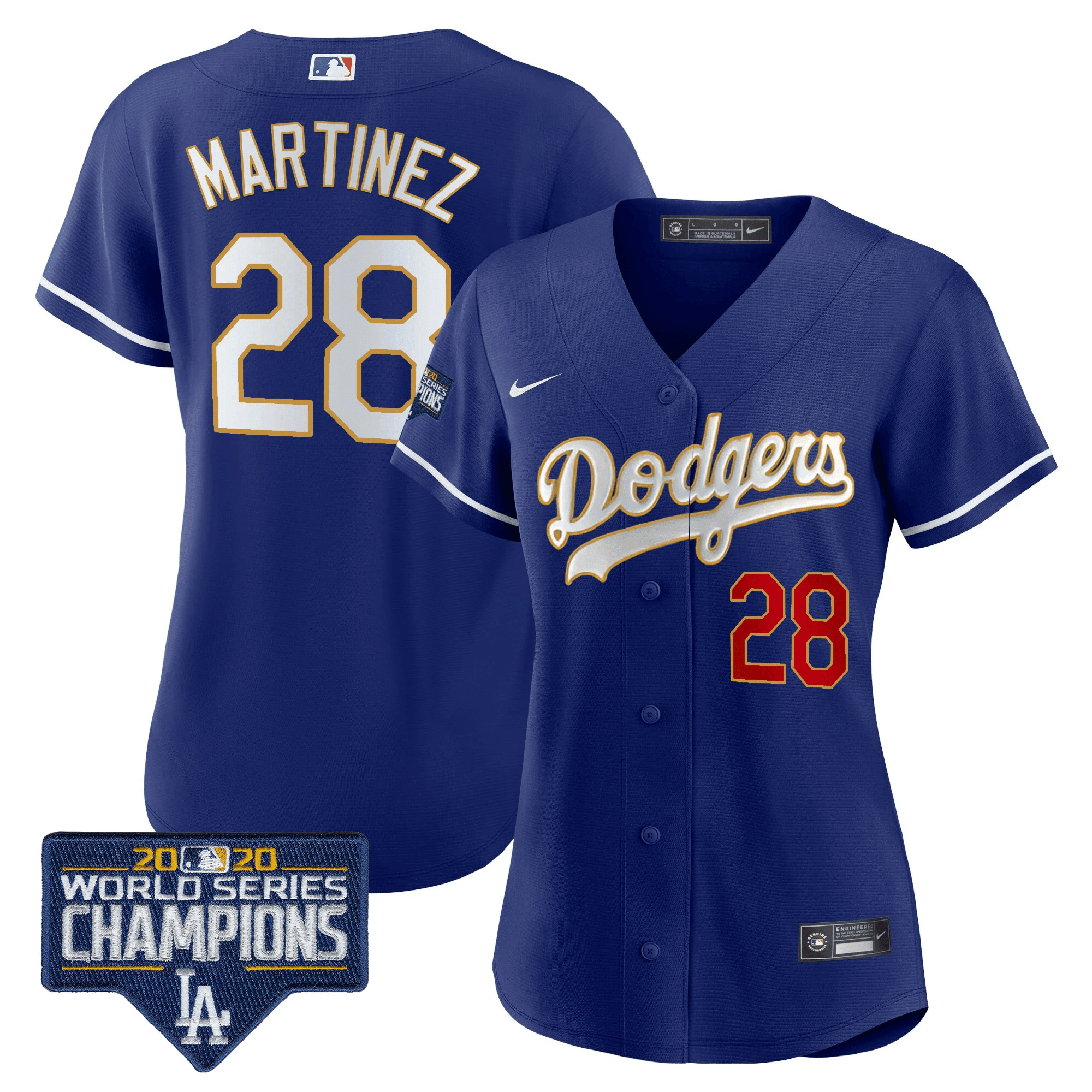 J.D. Martinez Women's Los Angeles Dodgers World Series Champions Patch Gold Trim Royal Jersey - All Stitched