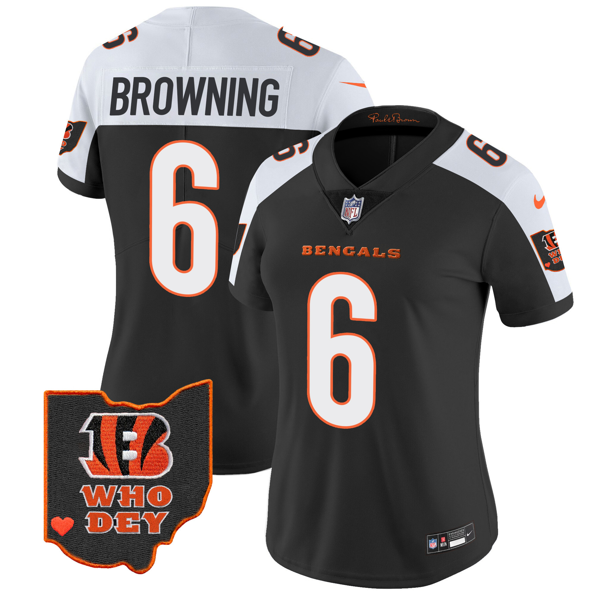 Jake Browning Women's Cincinnati Bengals Ohio Patch Vapor Limited Alternate Jersey - All Stitched 