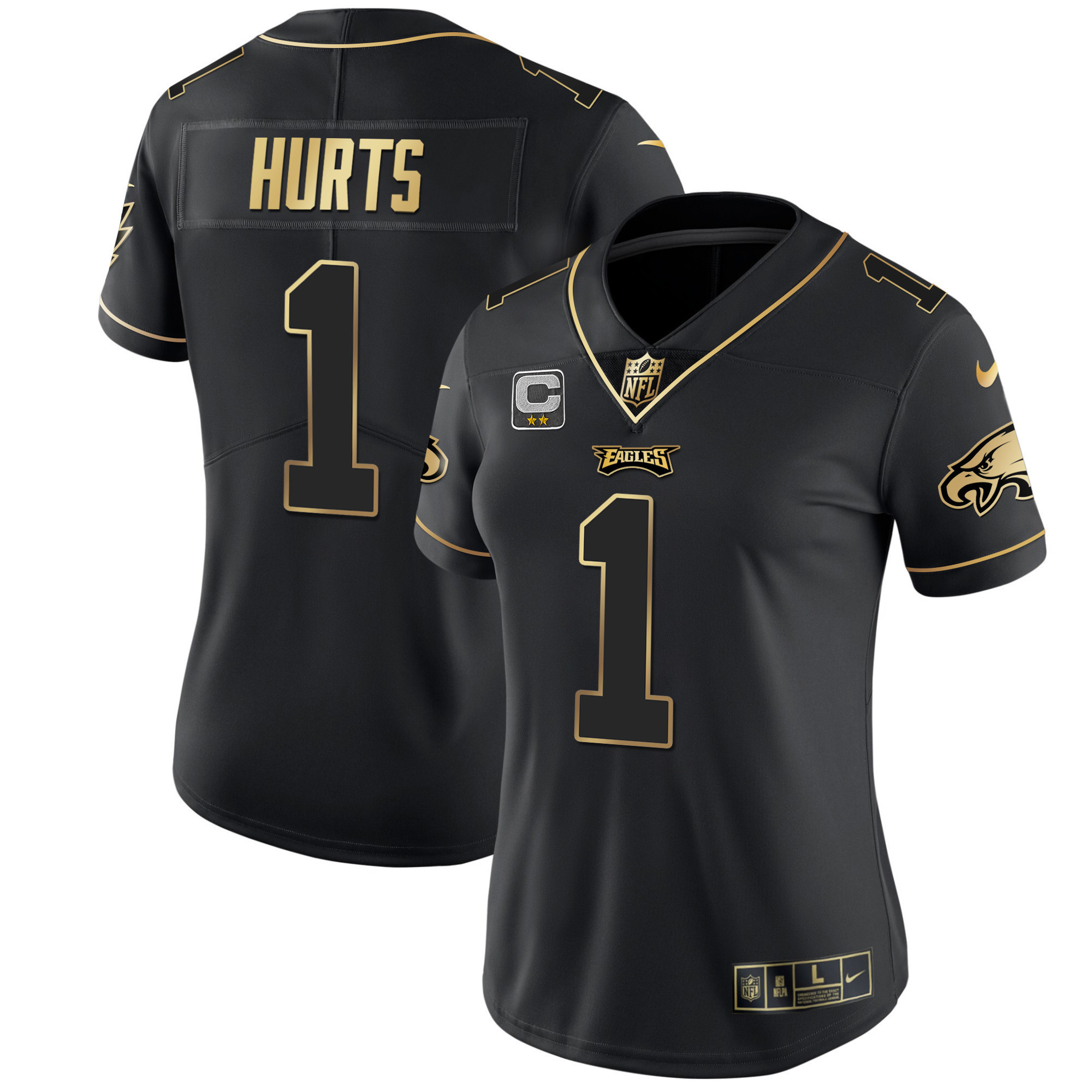 Jalen Hurts Women's Philadelphia Eagles Gold & Split Vapor Black Gold Jersey - All Stitched