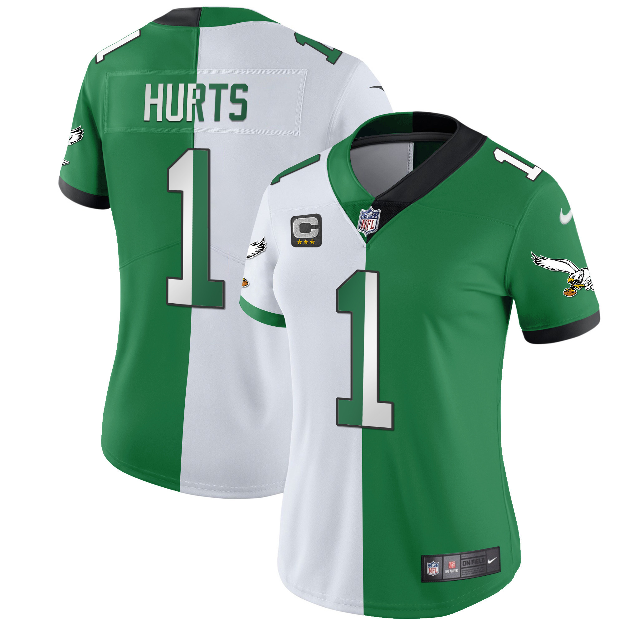 Jalen Hurts Women's Philadelphia Eagles Throwback Kelly Vapor Limited V2 Split Jersey - All Stitched