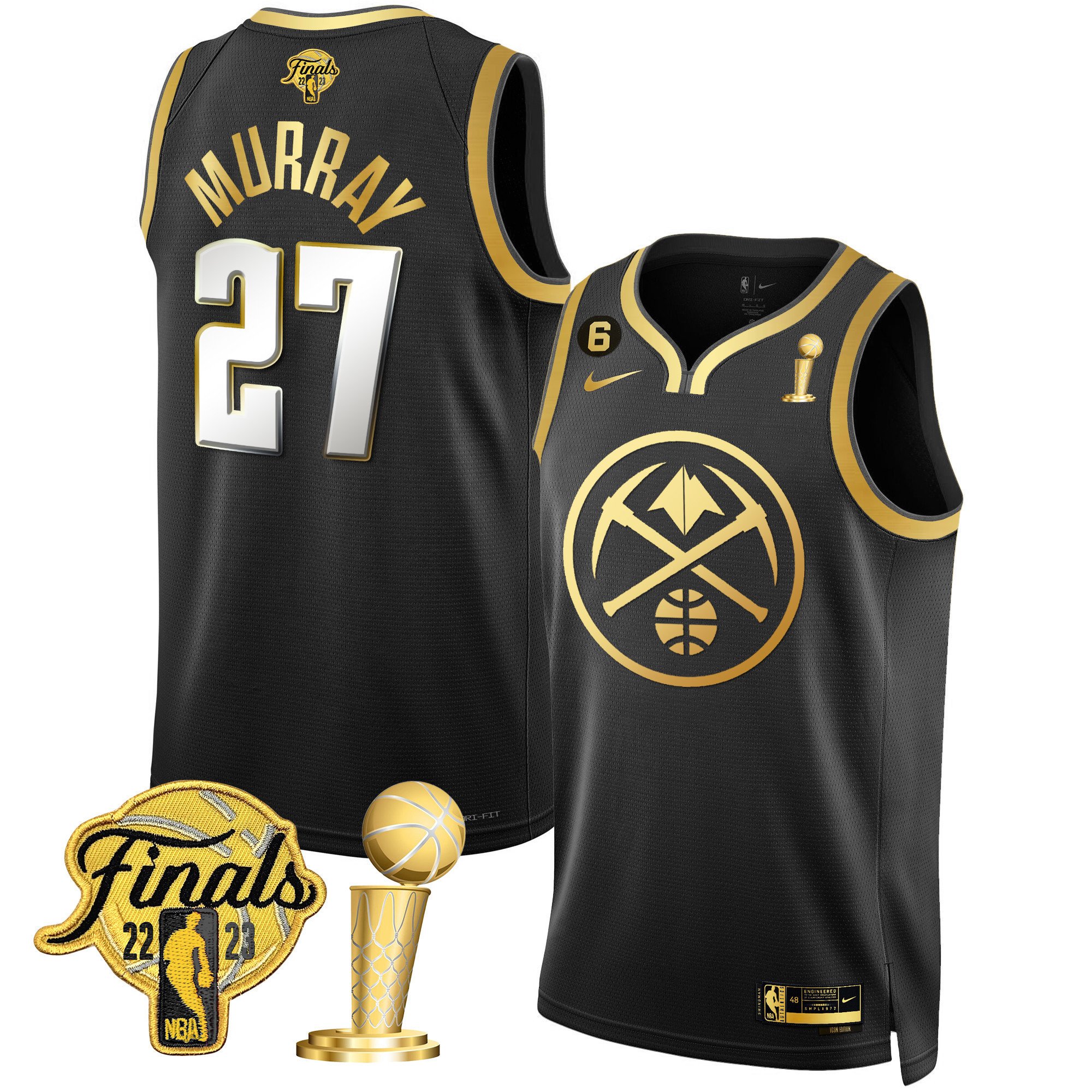 Jamal Murray Men's Denver Nuggets 2023 Finals & Champions Patch Gold Special Black Limited Jersey - All Stitched