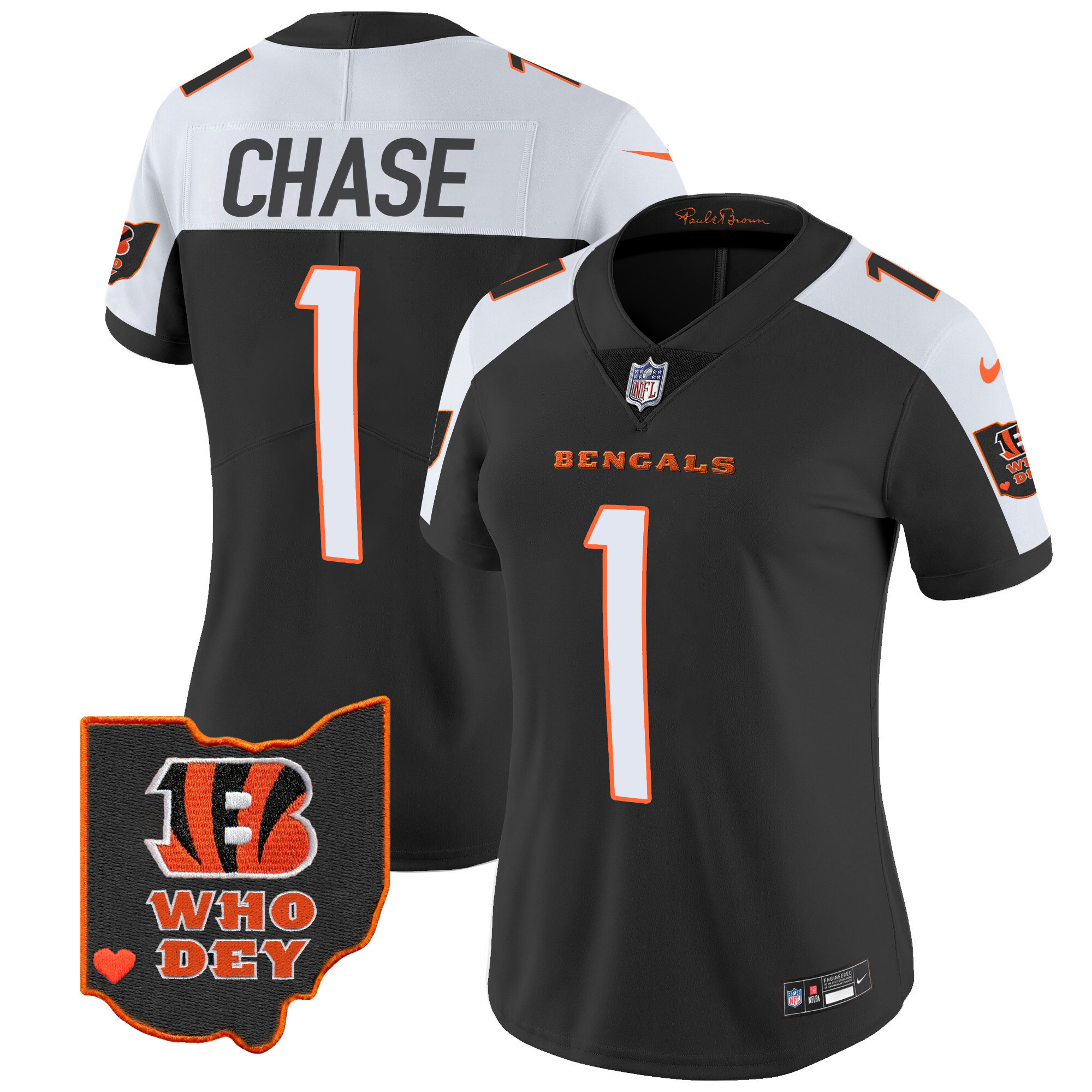 Ja'Marr Chase Women's Cincinnati Bengals Ohio Patch Vapor Limited Alternate Jersey - All Stitched 