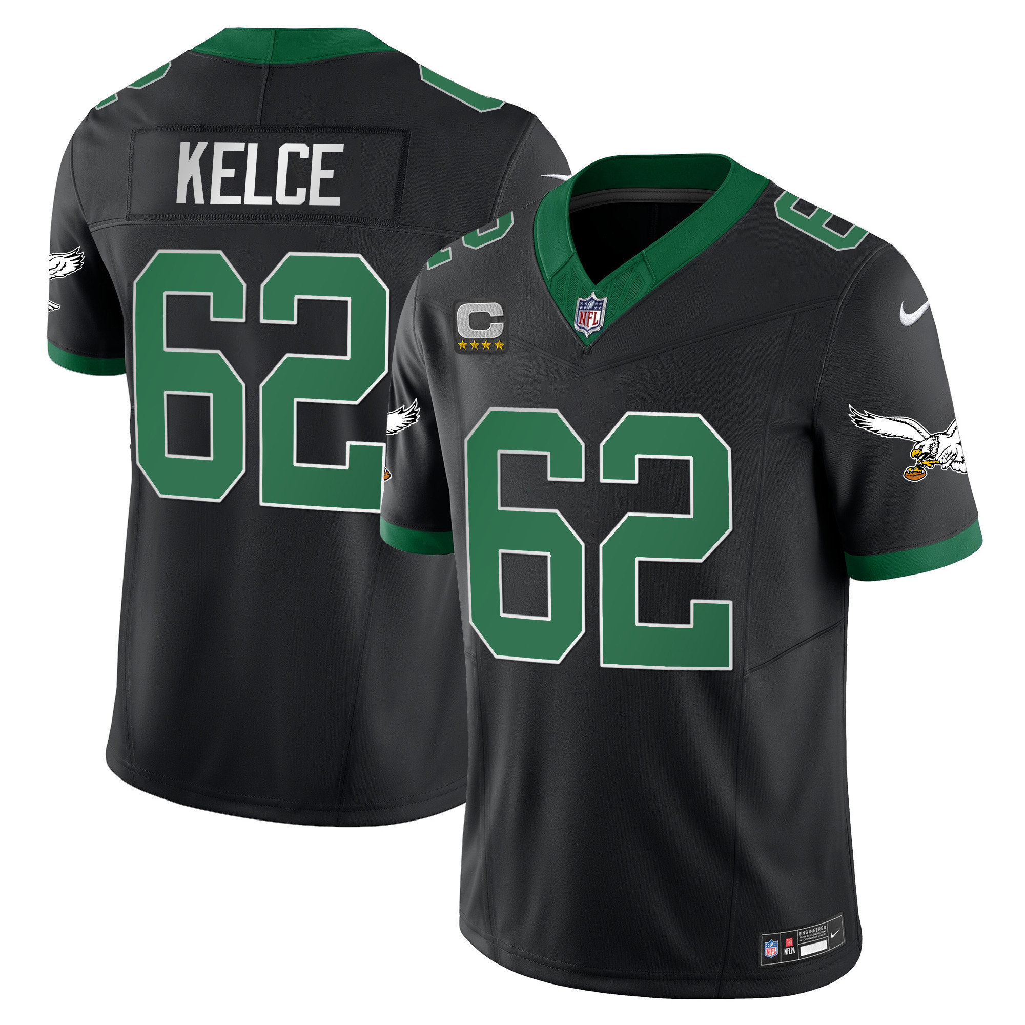Jason Kelce Men's Philadelphia Eagles Kelly Green Vapor Limited Black Jersey - All Stitched