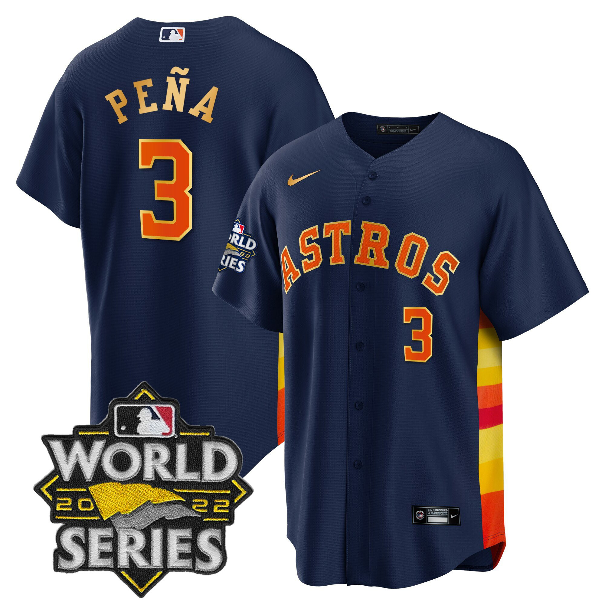 Jeremy Pena Men's Houston Astros 2022 World Series Gold Limited Cool Navy Jersey - All Stitched