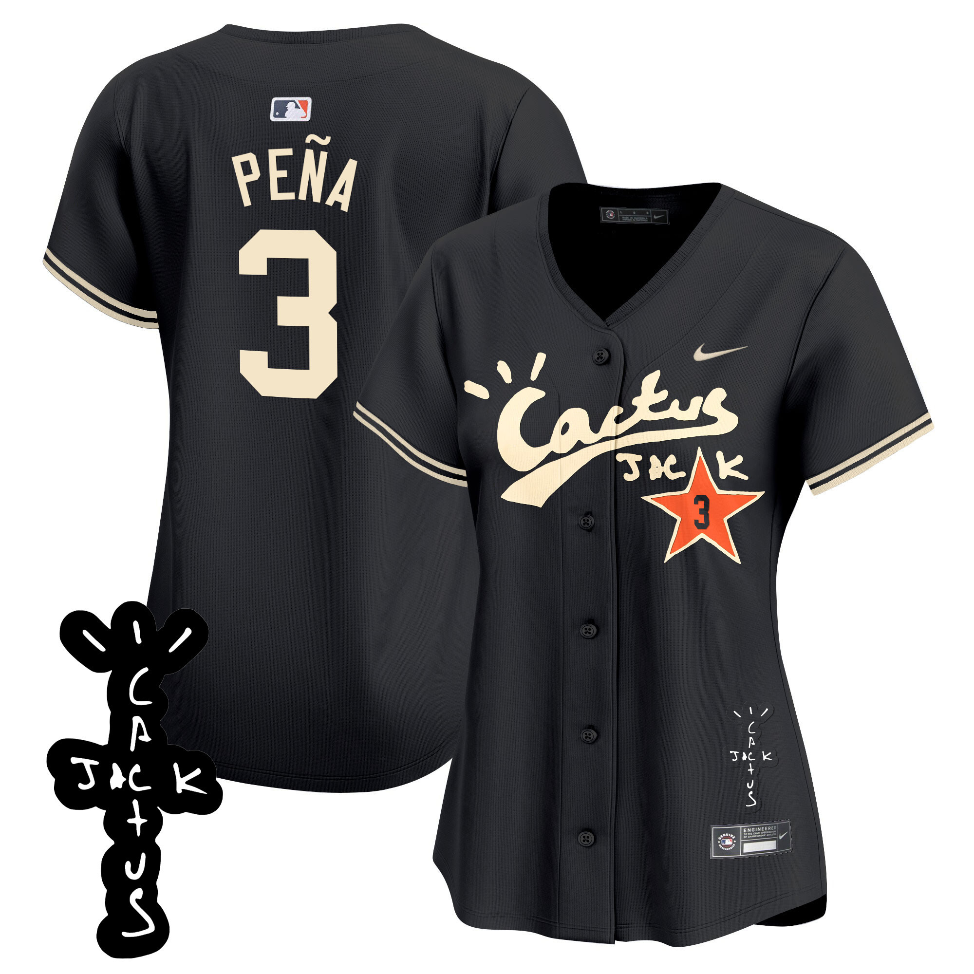 Jeremy Pena Women's Houston Astros Cactus Jack Patch Vapor Premier Limited V2 Black Jersey - All Stitched