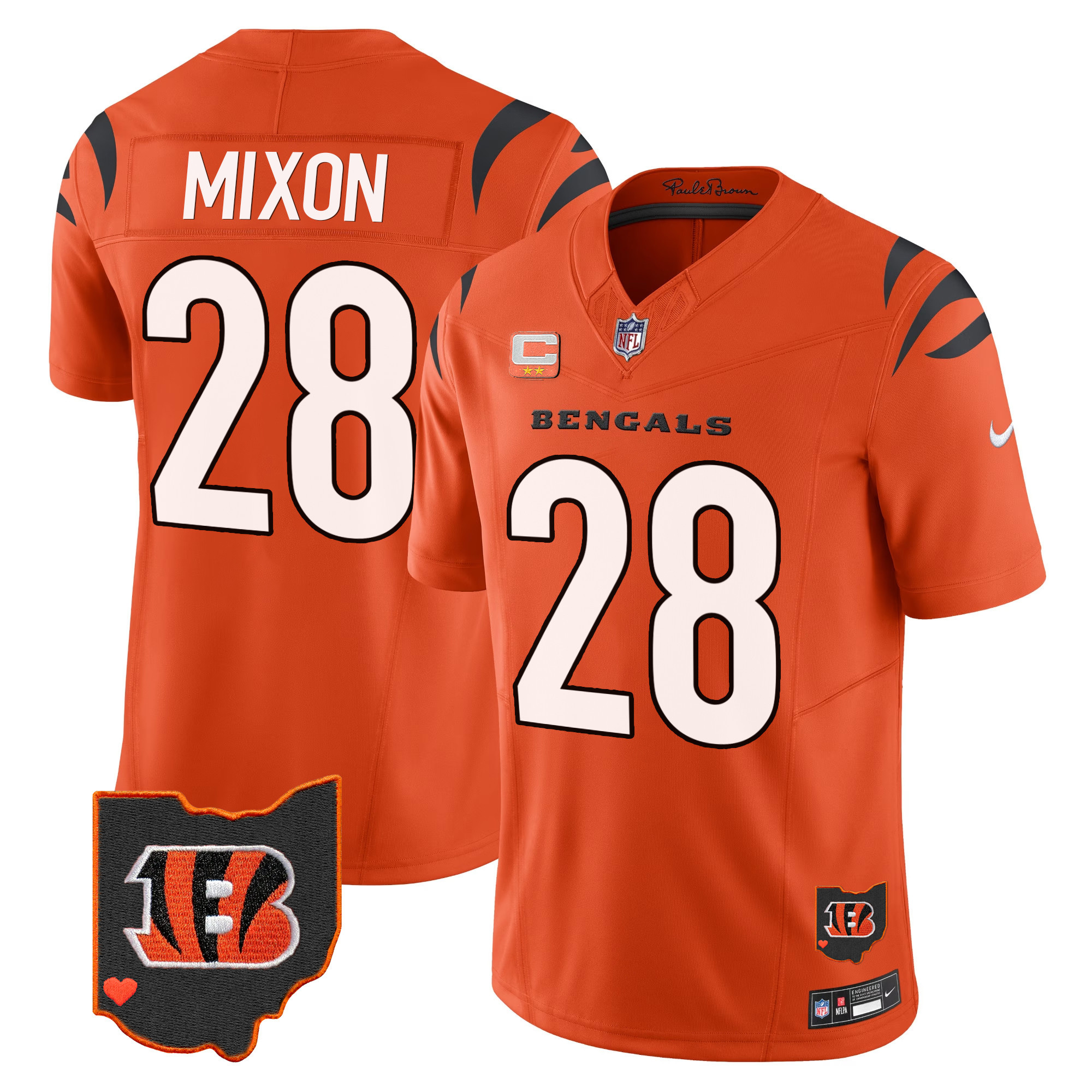 Joe Mixon Men's Cincinnati Bengals Ohio Patch Vapor Limited Orange Jersey - All Stitched 