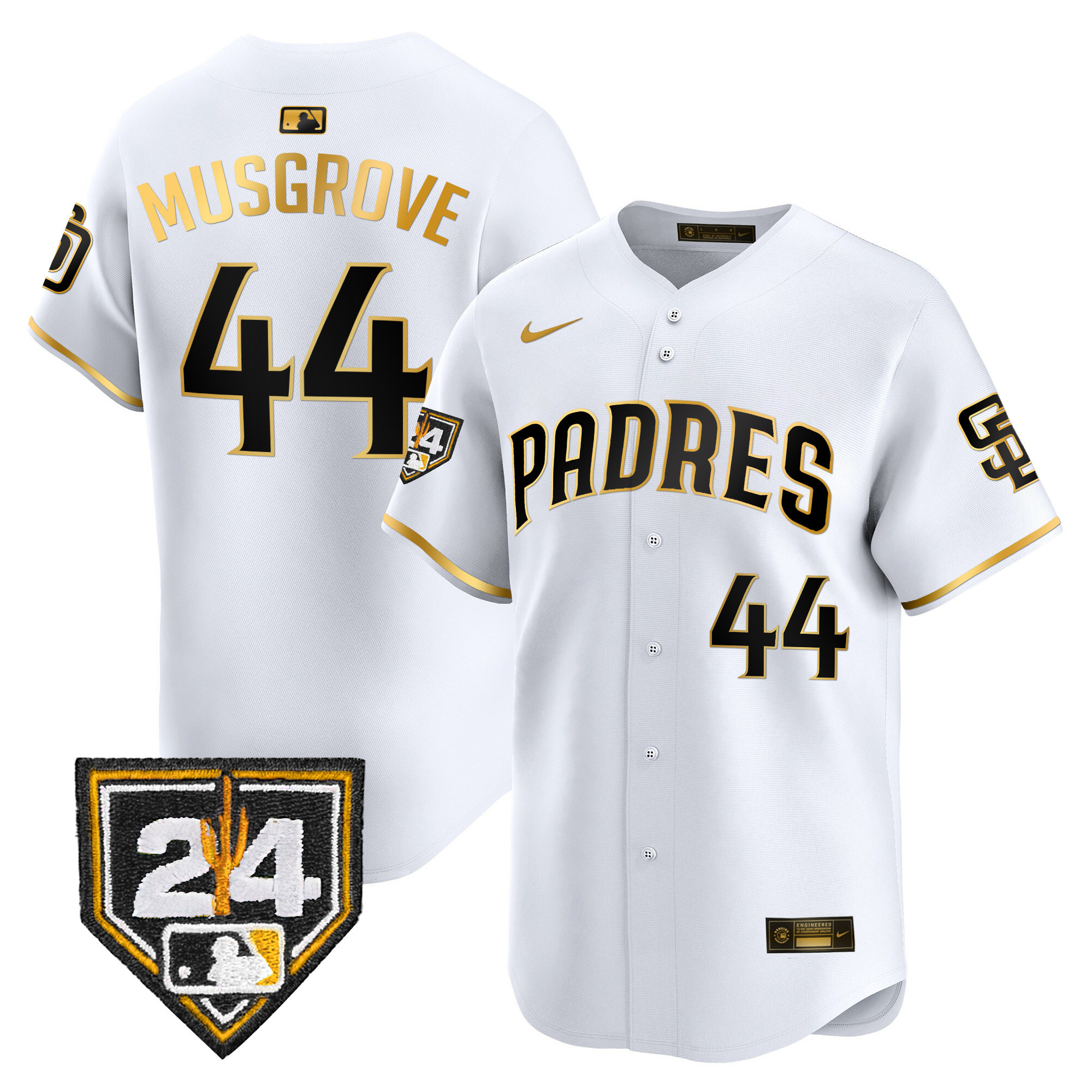 Joe Musgrove Men's San Diego Padres 2024 Spring Training Patch Vapor Premier Limited White Gold Jersey - All Stitched
