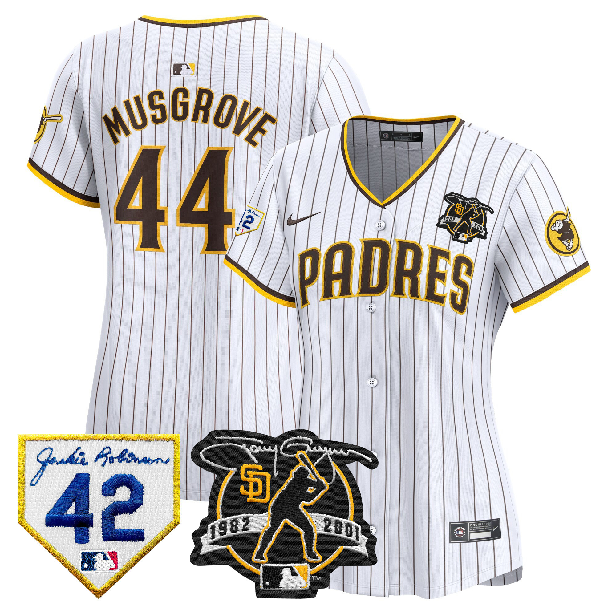 Joe Musgrove Women's San Diego Padres 2024 Tony Gwynn & Robinson Patch Vapor Premier Limited White Jersey - All Stitched