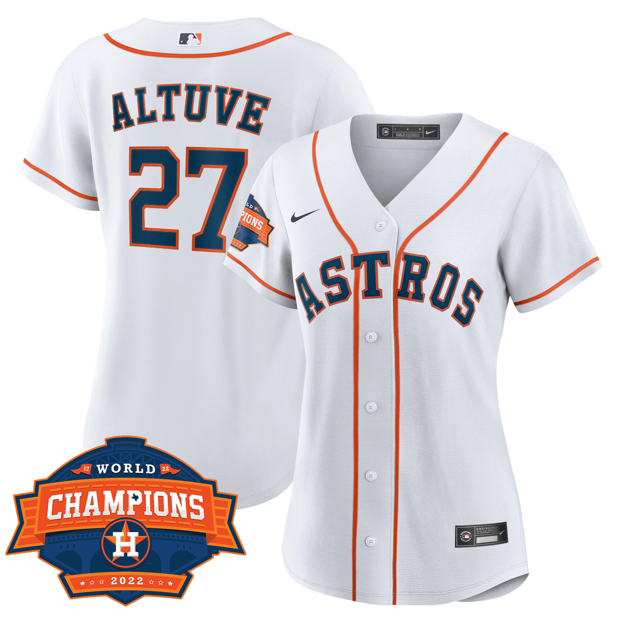 José Altuve Women's Houston Astros 2022 World Series Champions Patch Limited Cool Home Jersey - All Stitched