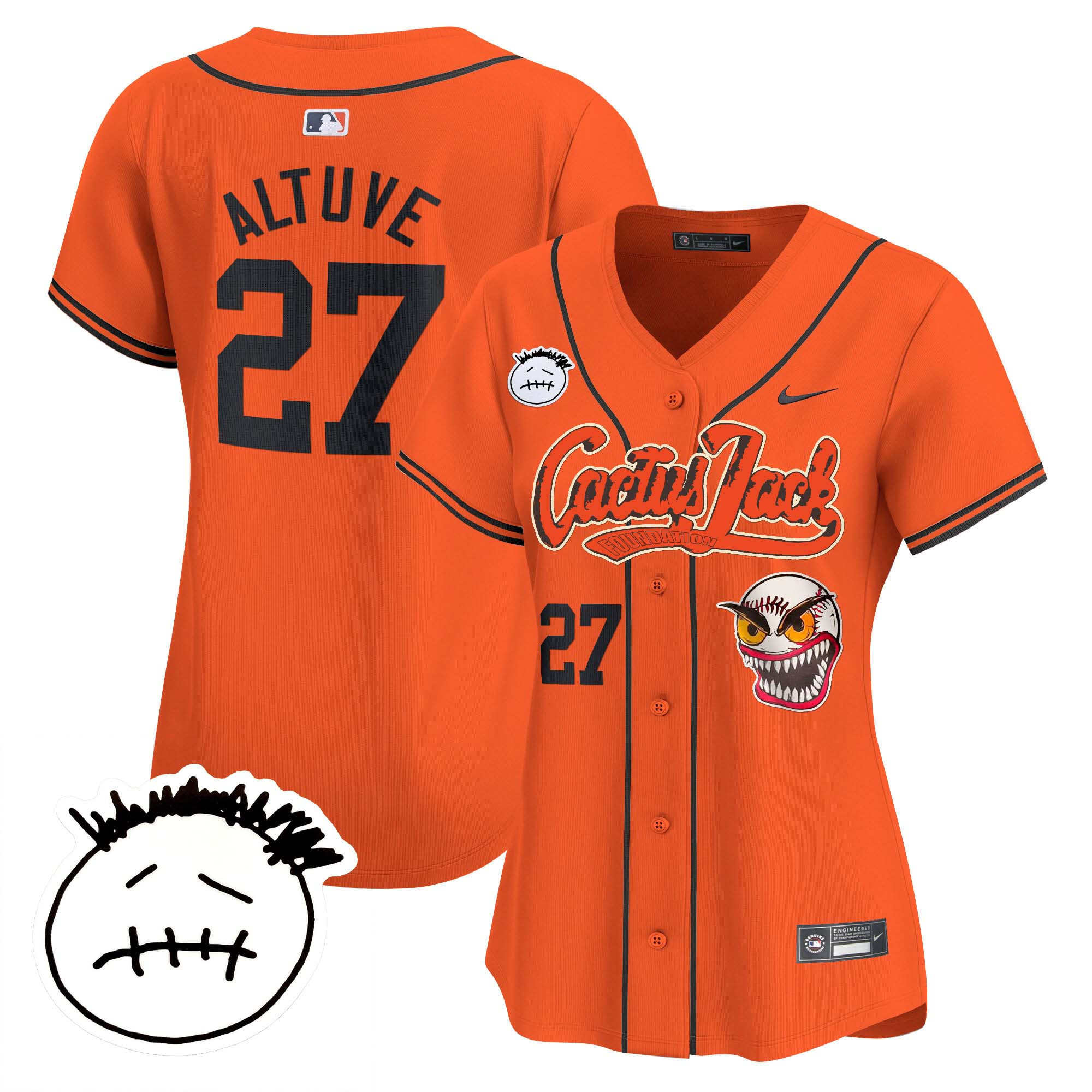 José Altuve Women's Houston Astros Cactus Jack Patch Vapor Premier Limited V3 Orange Jersey - All Stitched