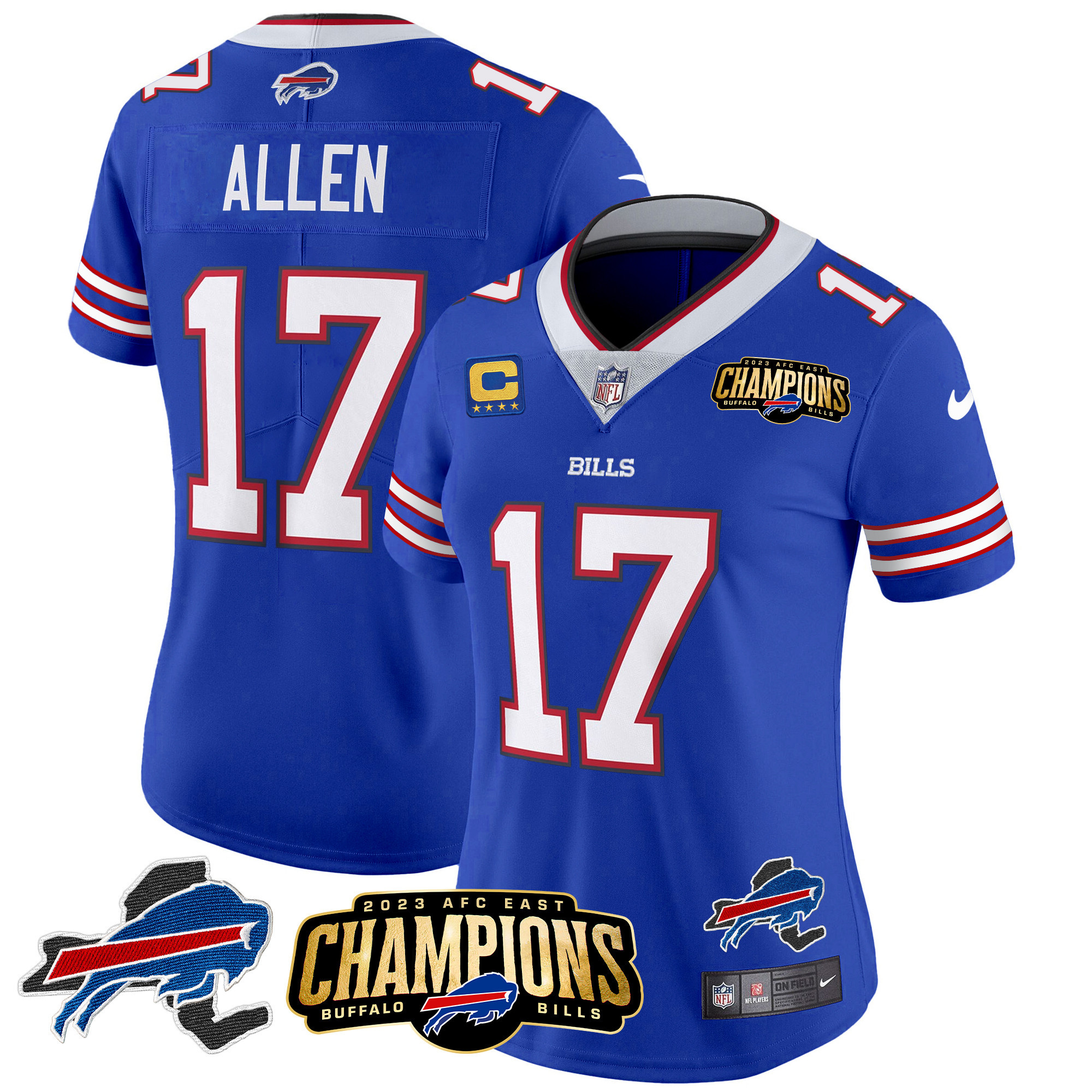 Josh Allen Women's Buffalo Bills 2023 AFC East Champions Patch Gold Vapor Royal Jersey - All Stitched 