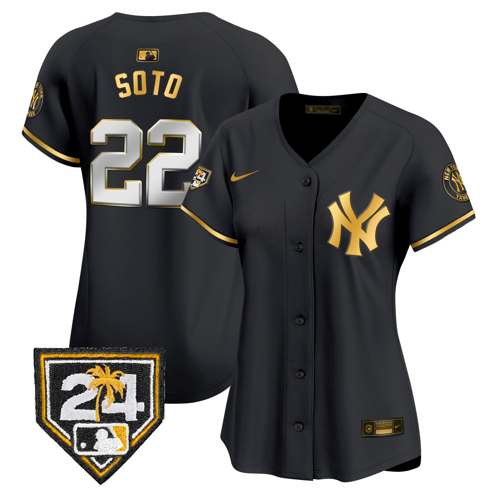 Juan Soto Women's New York Yankees 2024 Spring Training Patch Vapor Premier Limited V2 Black Gold Jersey - All Stitched