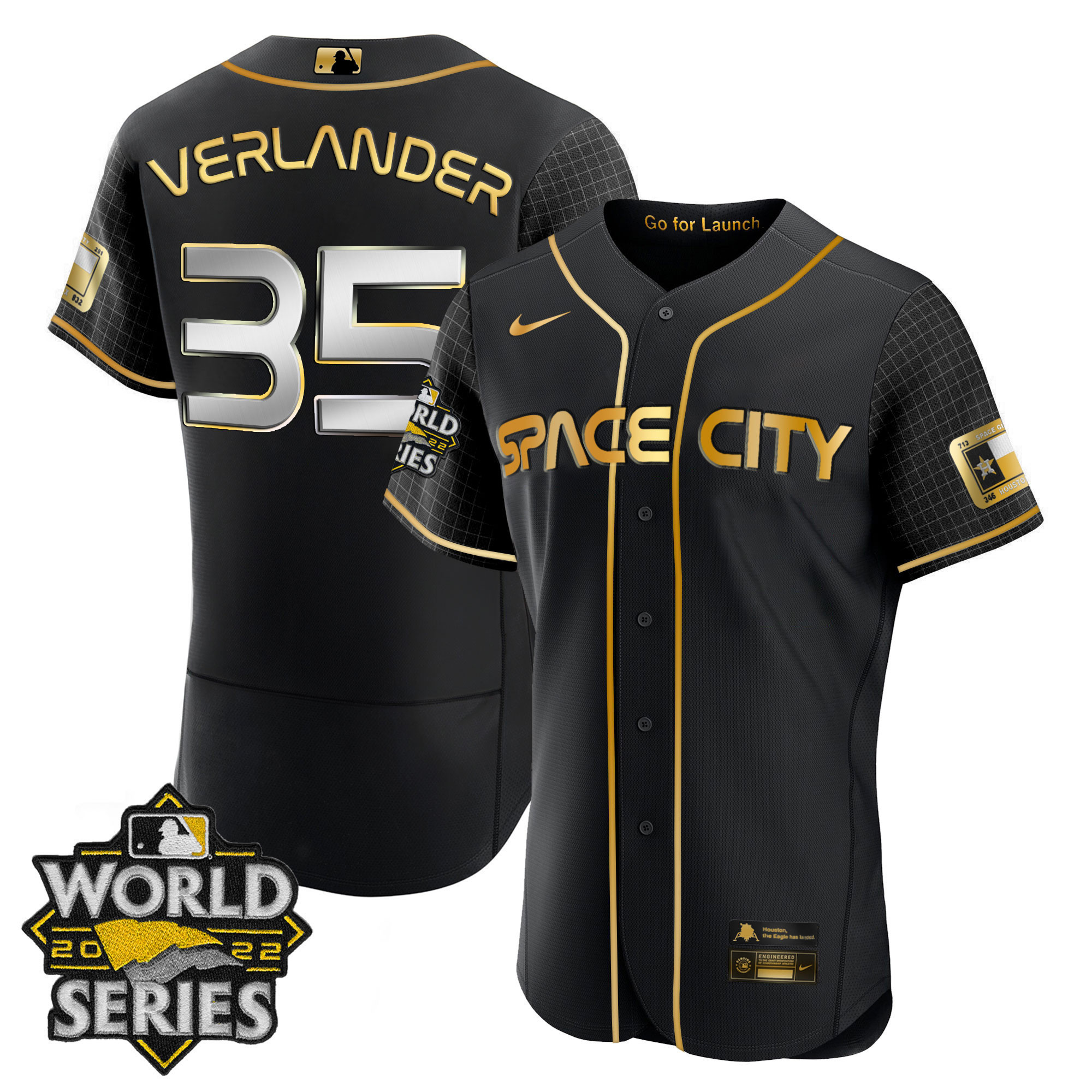 Justin Verlander Men's Houston Astros Space City Gold 2022 World Series Flex Black Jersey - All Stitched