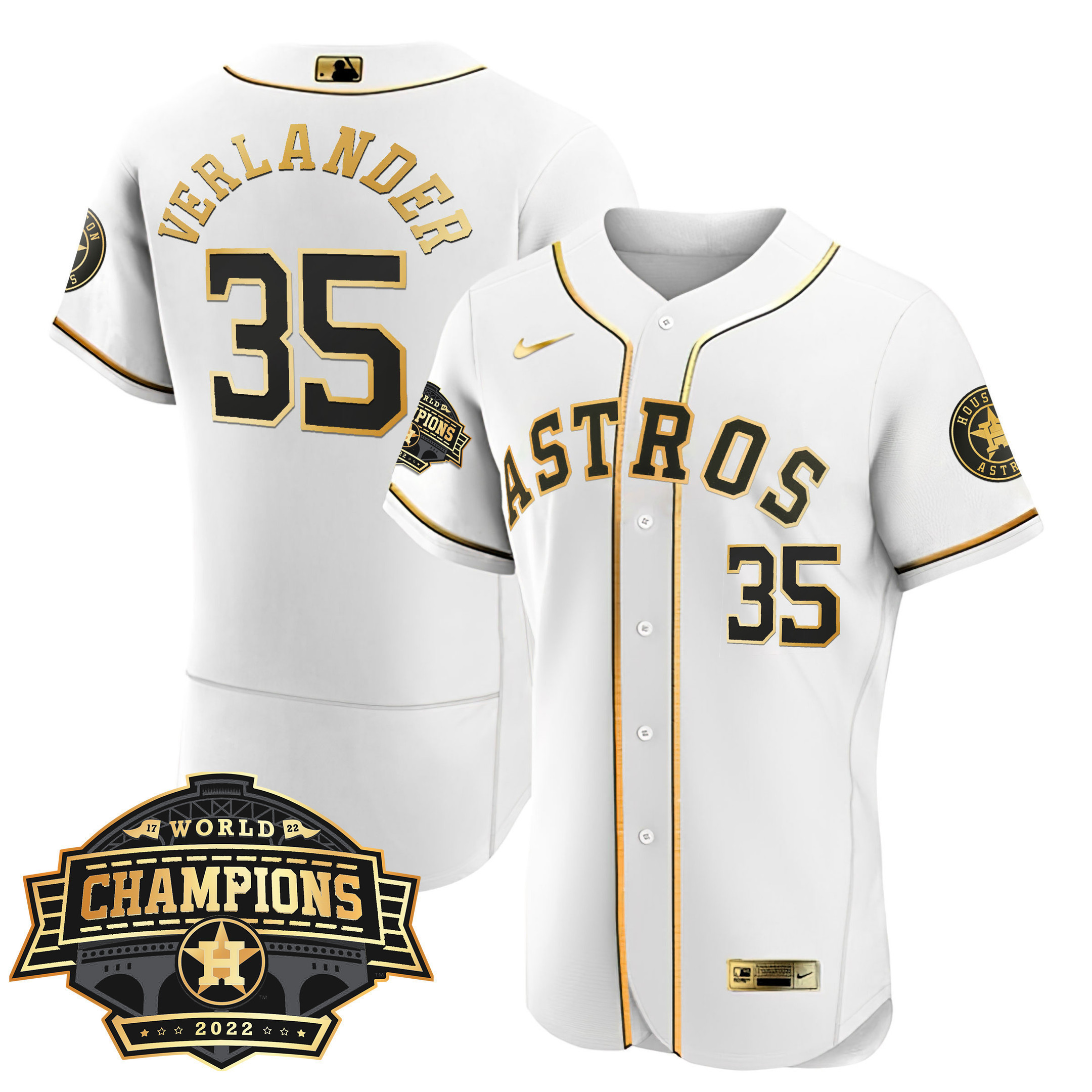 Justin Verlander Women's Houston Astros 2022 World Series Champions Patch Limited Flex White Jersey - All Stitched