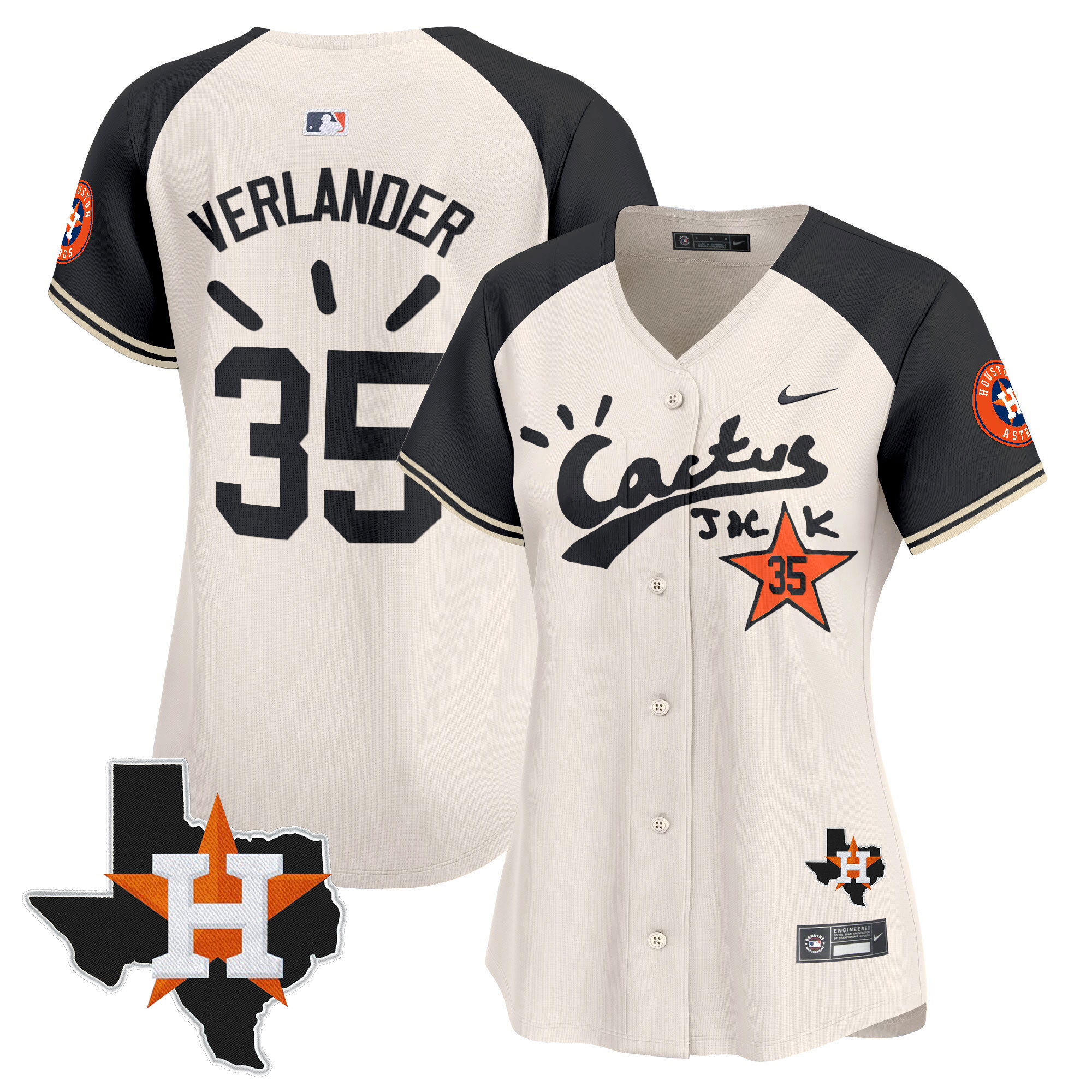 Justin Verlander Women's Houston Astros Cactus Jack Patch Vapor Premier Limited V10 Cream Alternate Jersey - All Stitched