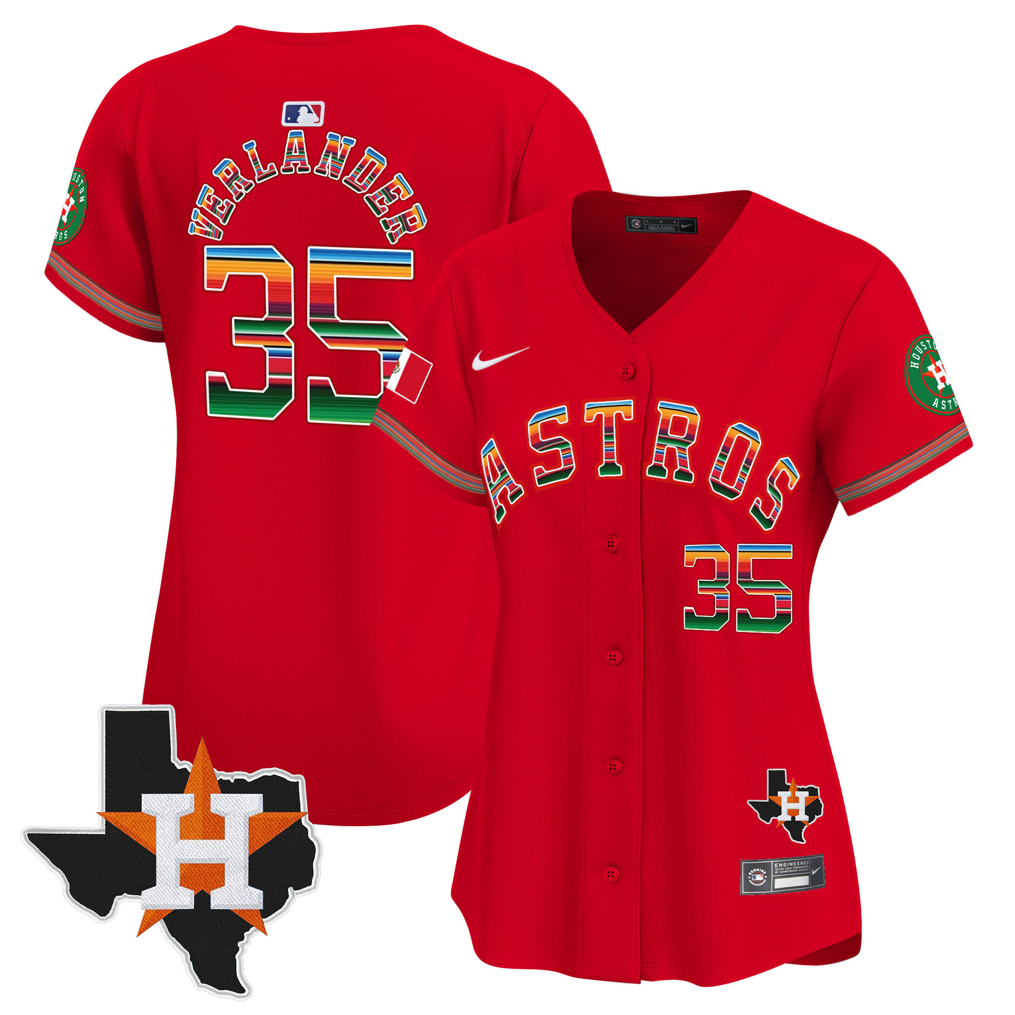 Justin Verlander Women's Houston Astros Mexico Texas Patch Vapor Premier Limited Red Jersey - All Stitched