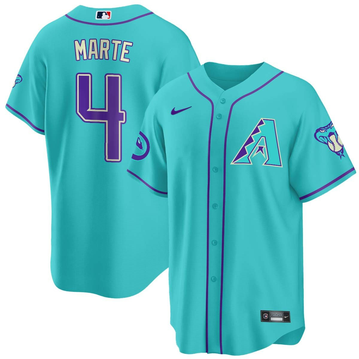 Ketel Marte Men's 2024 Arizona Diamondbacks Teal Purple Cool Base Jersey - All Stitched