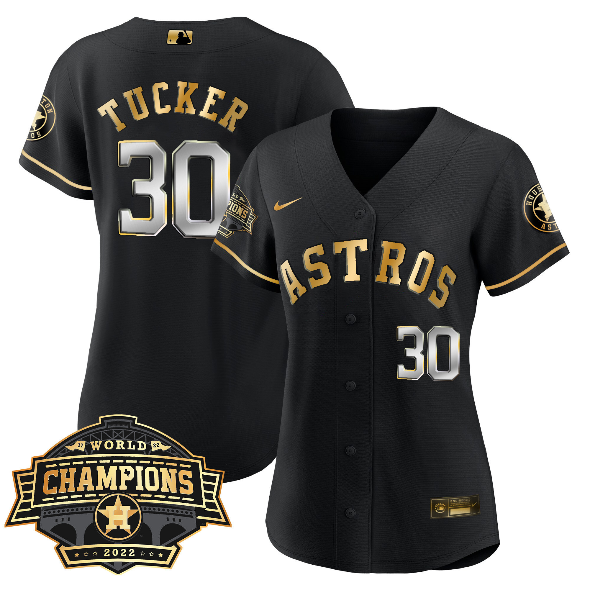 Kyle Tucker Women's Houston Astros 2022 World Series Champions Patch Limited Cool Black Jersey - All Stitched
