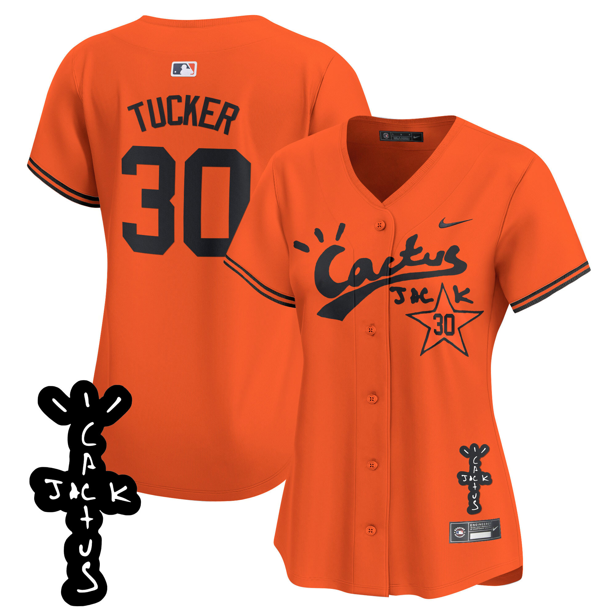 Kyle Tucker Women's Houston Astros Cactus Jack Patch Vapor Premier Limited V2 Orange Jersey - All Stitched