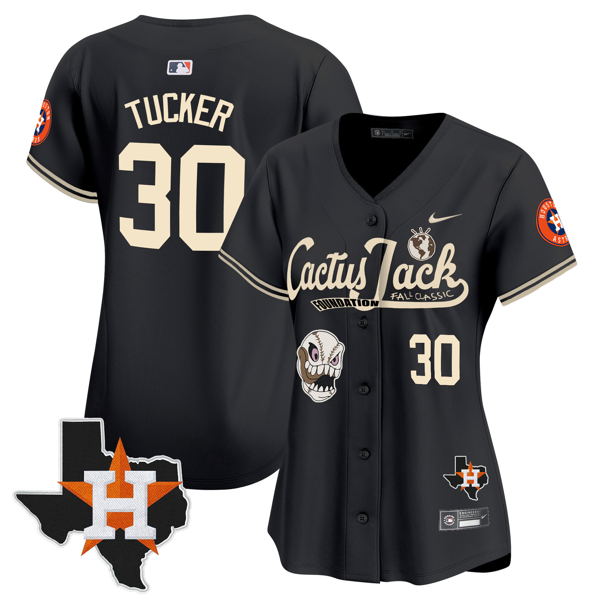 Kyle Tucker Women's Houston Astros Cactus Jack Patch Vapor Premier Limited V8 Black Jersey - All Stitched