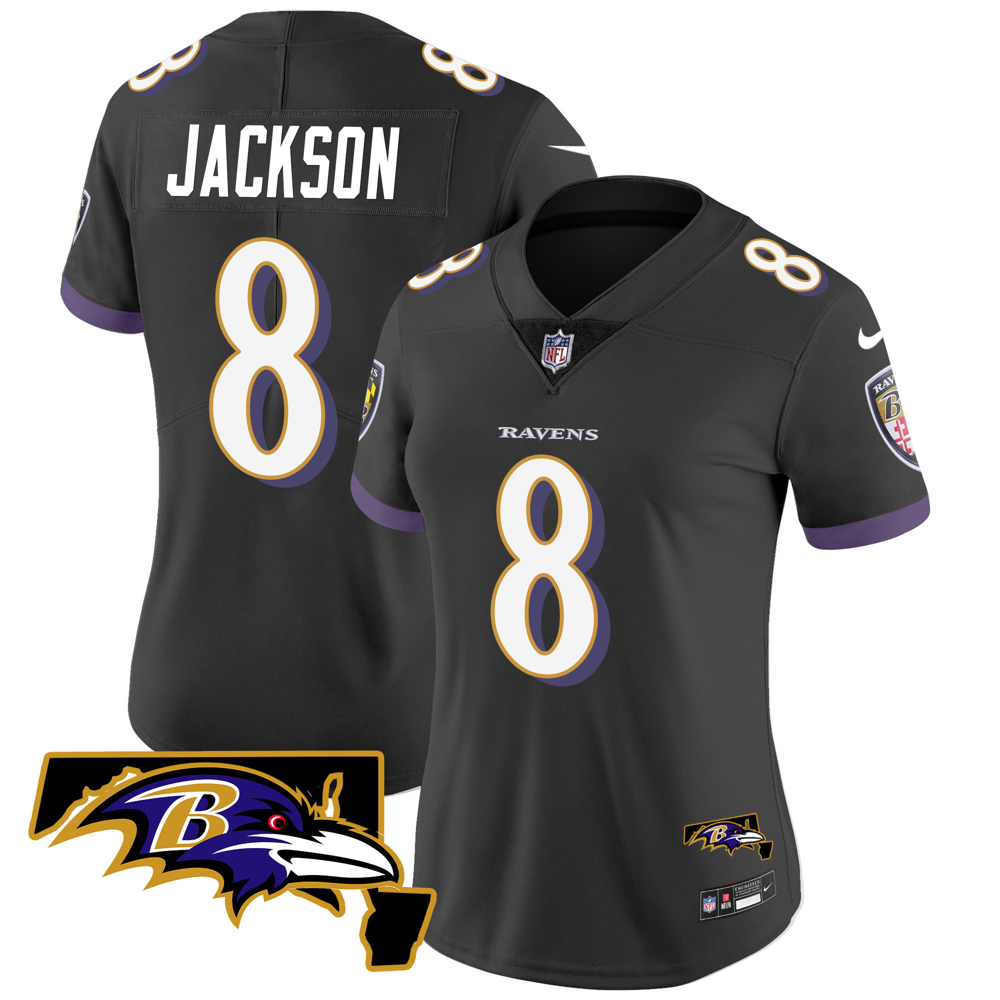 Lamar Jackson WoMen's Baltimore Ravens Maryland Patch Vapor Limited Black Jersey All Stitched