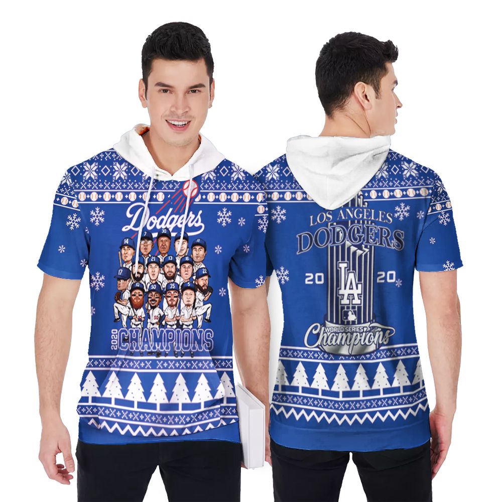 Los Angeles Dodgers 2020 Champions Animation Chirstmas Style 3D Printed Gift For Los Angeles Dodgers Fan Short Sleeve Hoodie