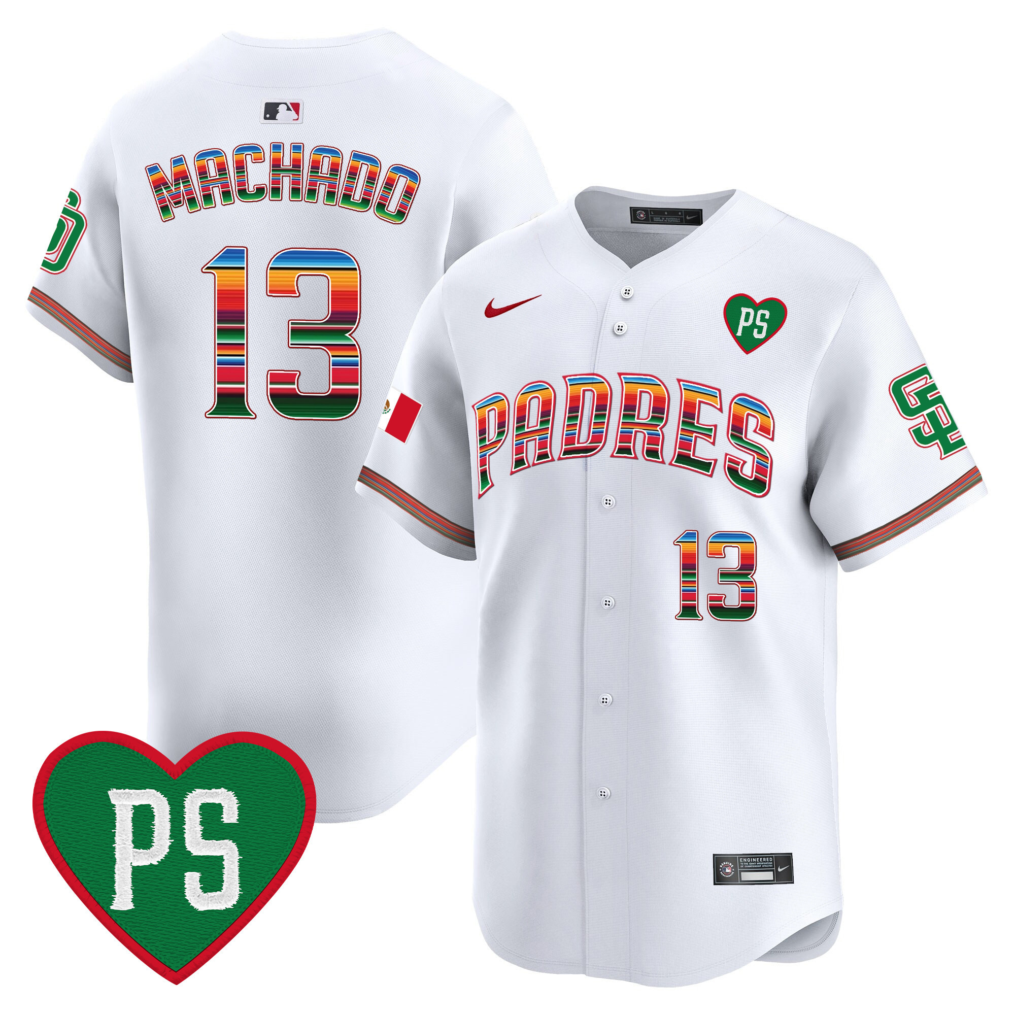 Manny Machado Men's San Diego Padres Mexico "For Peter" Patch Vapor Premier Limited White Jersey - All Stitched