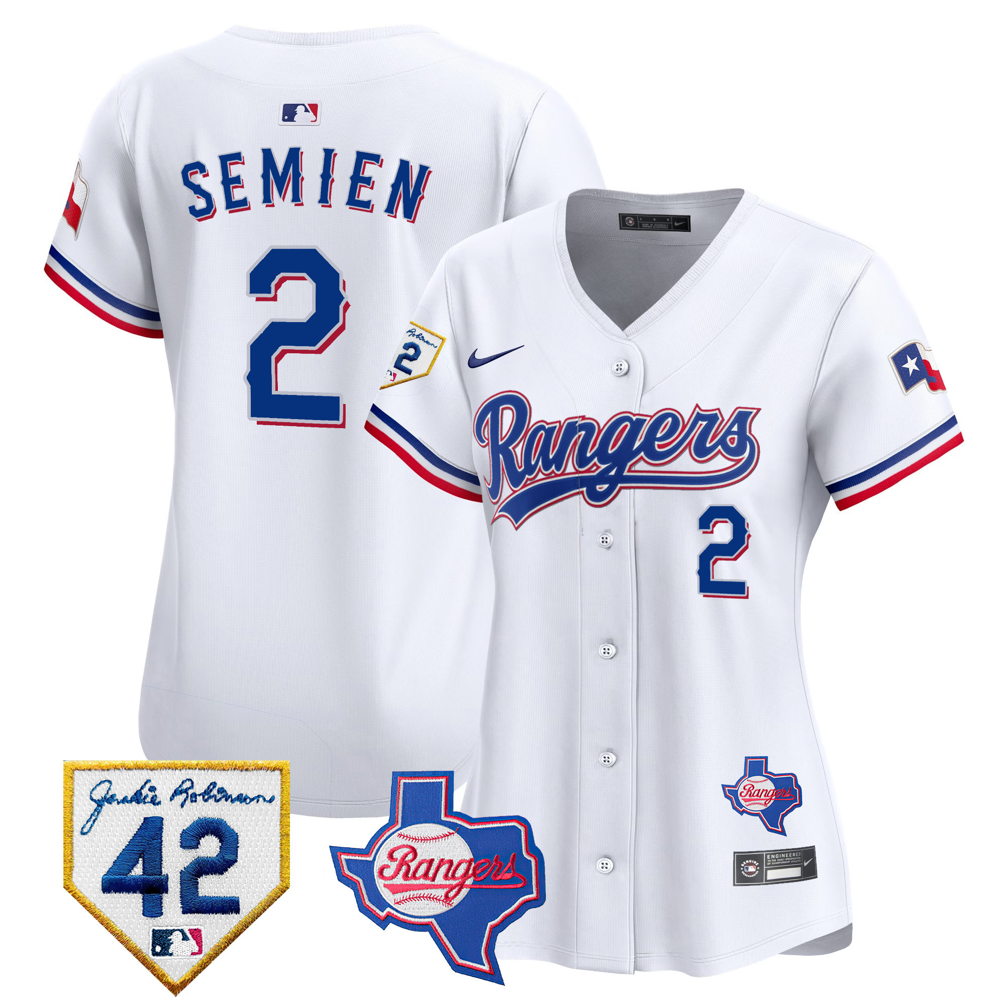 Marcus Semien Women's Texas Rangers 2024 Jackie Robinson Patch Vapor Premier Limited White Jersey - All Stitched