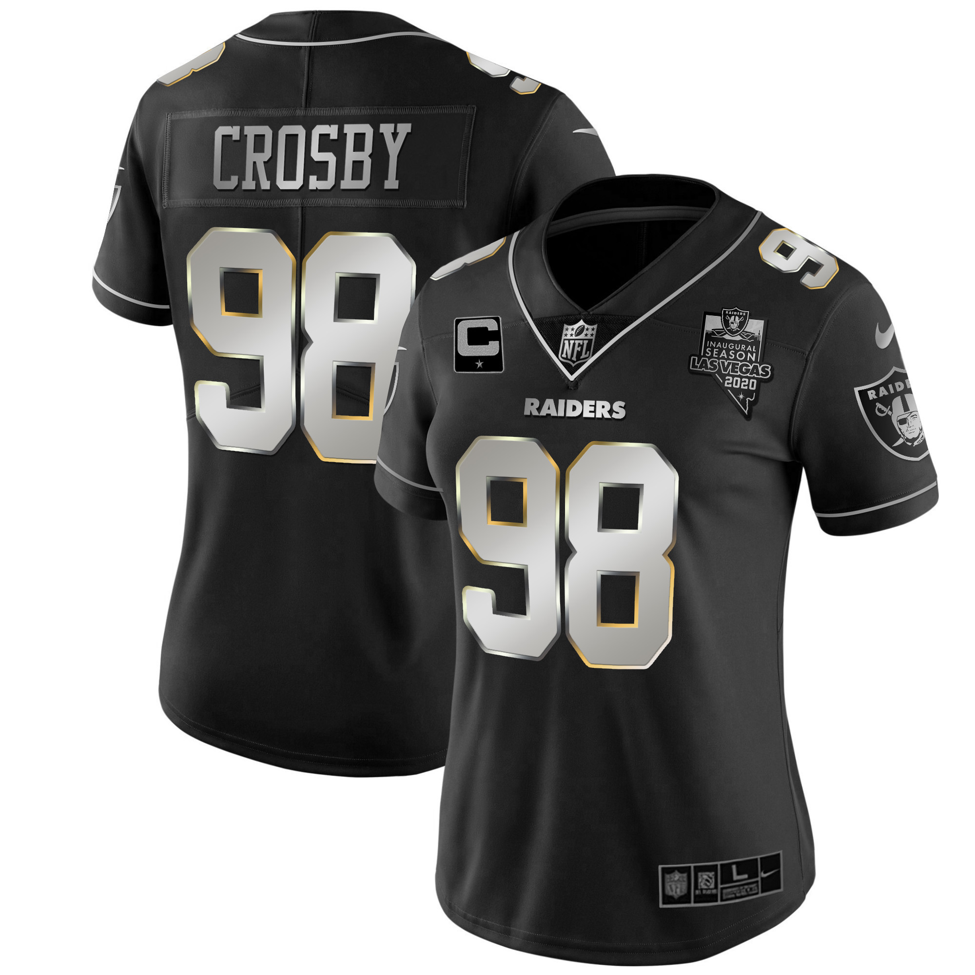 Maxx Crosby Women's Las Vegas Raiders Vapor Gold Silver Limited Jersey - All Stitched 