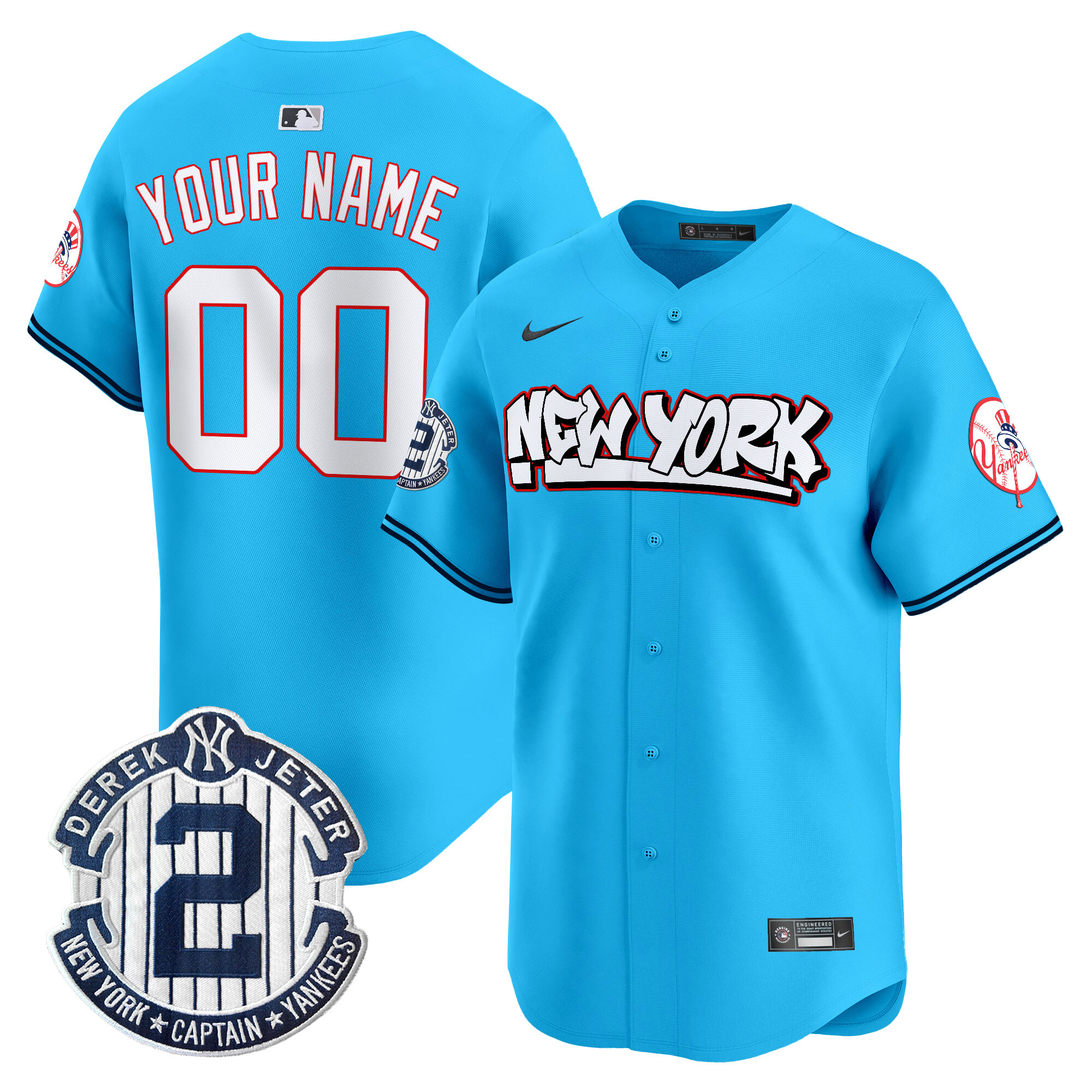 Men New York Yankees Graffiti Vapor Premier Limited Custom Light Blue Jersey V2 - All Stitched