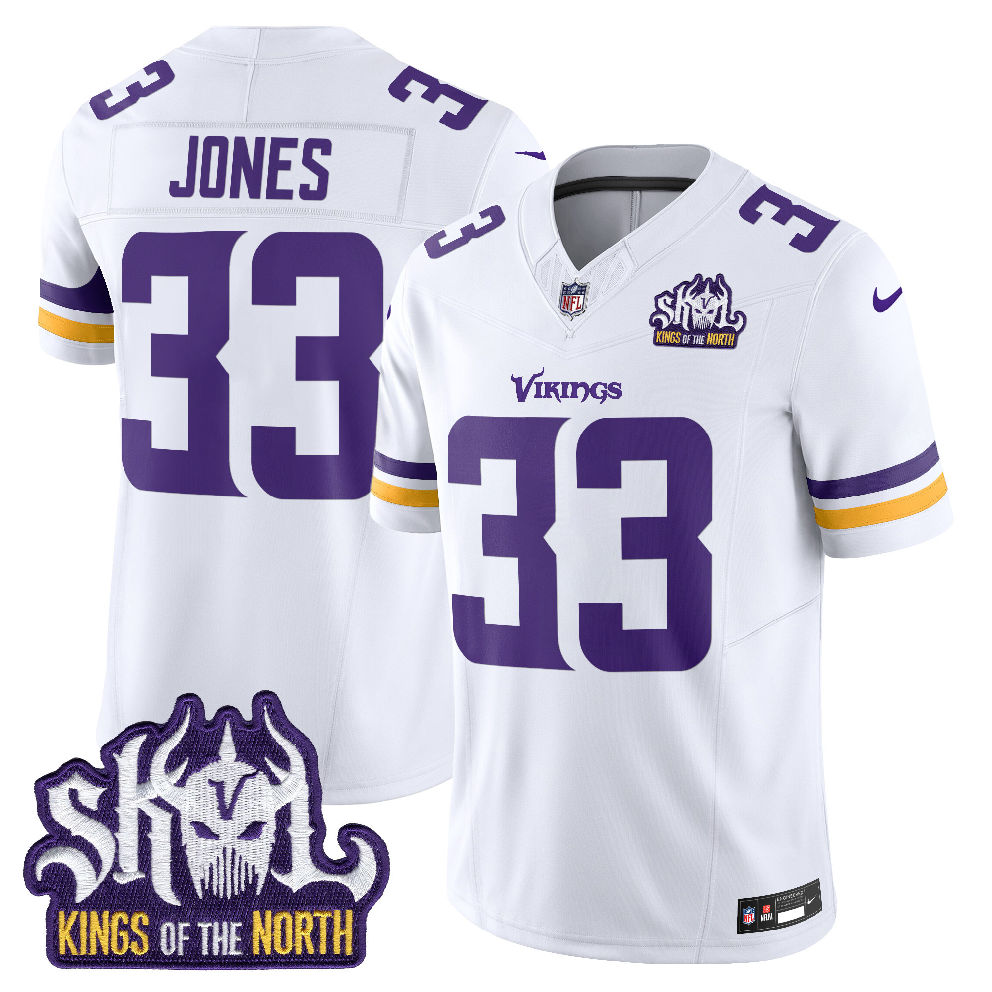 Men's Aaron Jones Minnesota Vikings Kings Of The North Patch Vapor Limited White Jersey - All Stitched
