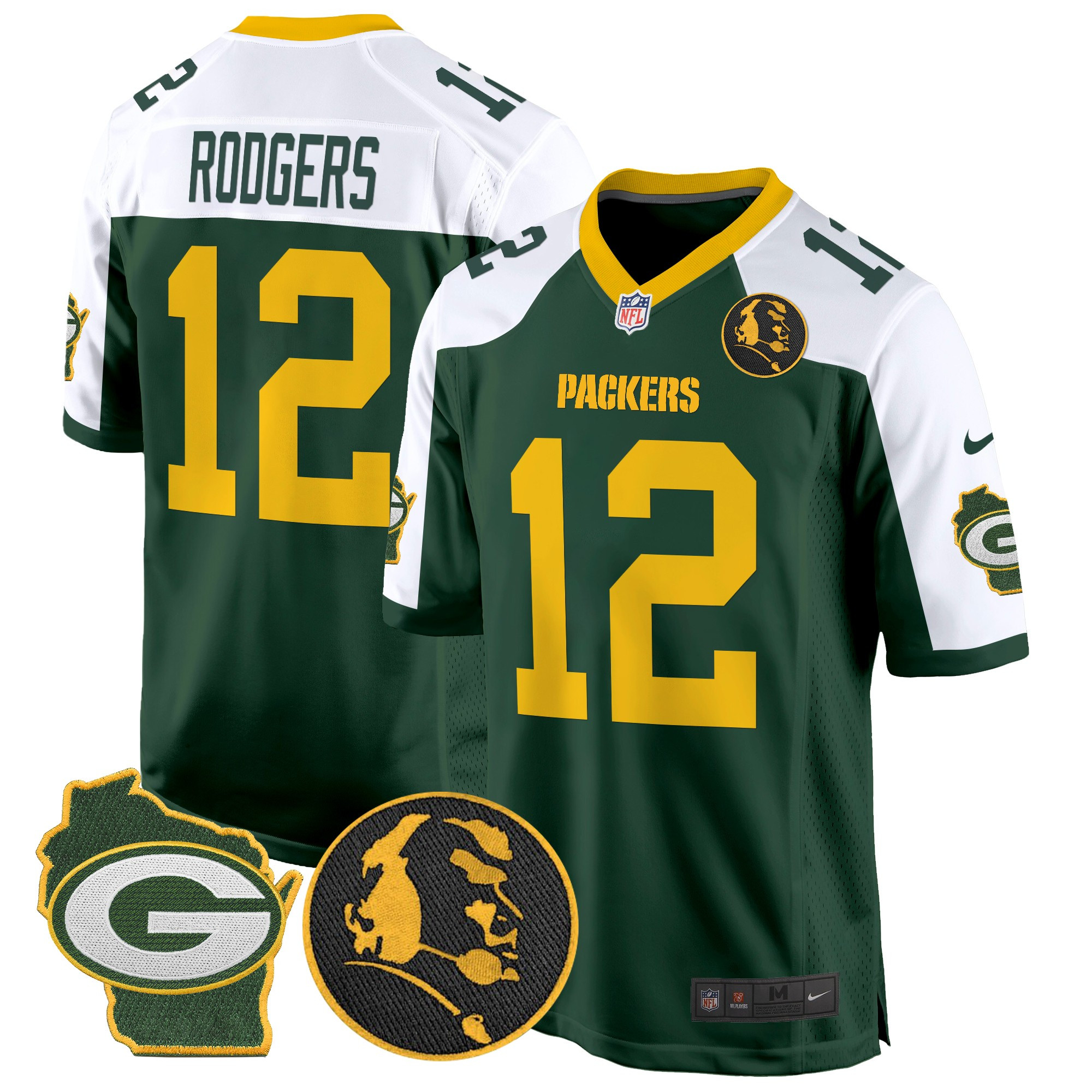 Men's Aaron Rodgers Green Bay Packers John Madden & Home Patch Game Green Alternate Jersey - All Stitched
