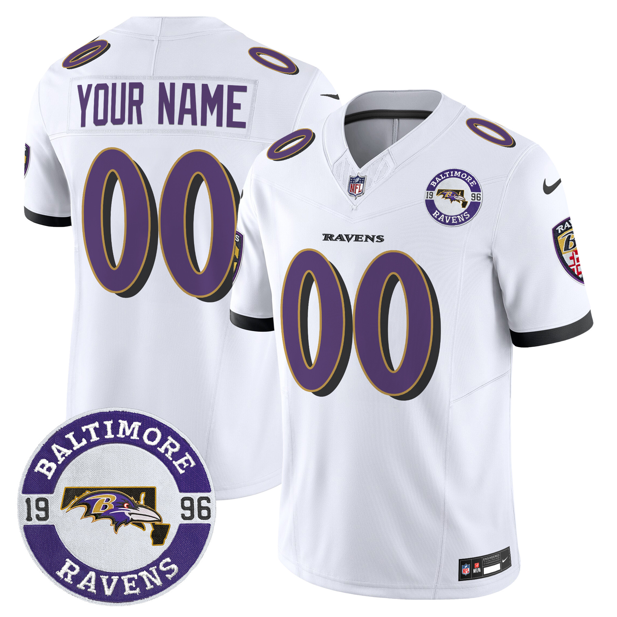 Men's Baltimore Ravens 2024 Vapor Limited Custom White Jersey - All Stitched