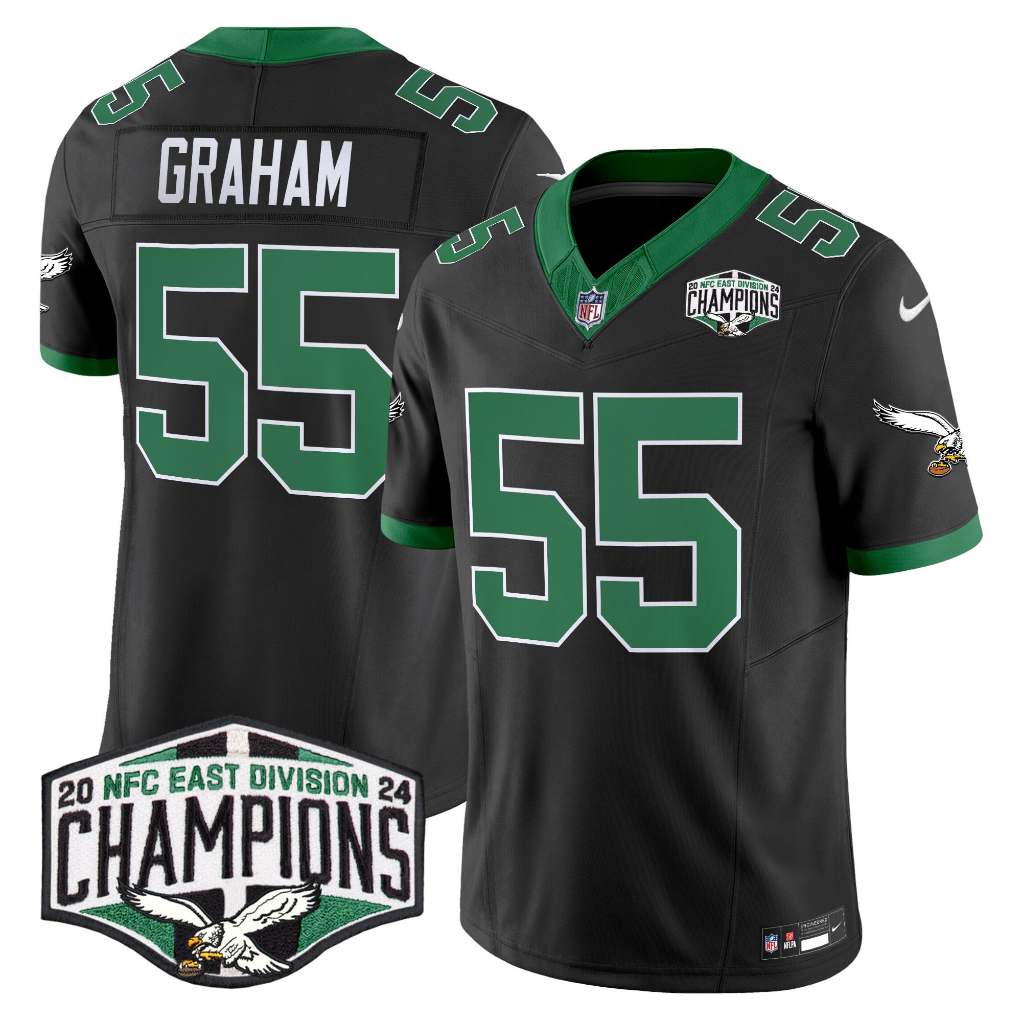 Men's Brandon Graham Philadelphia Eagles Kelly Green 2024 NFC East Division Champions Vapor Limited Black Jersey - All Stitched