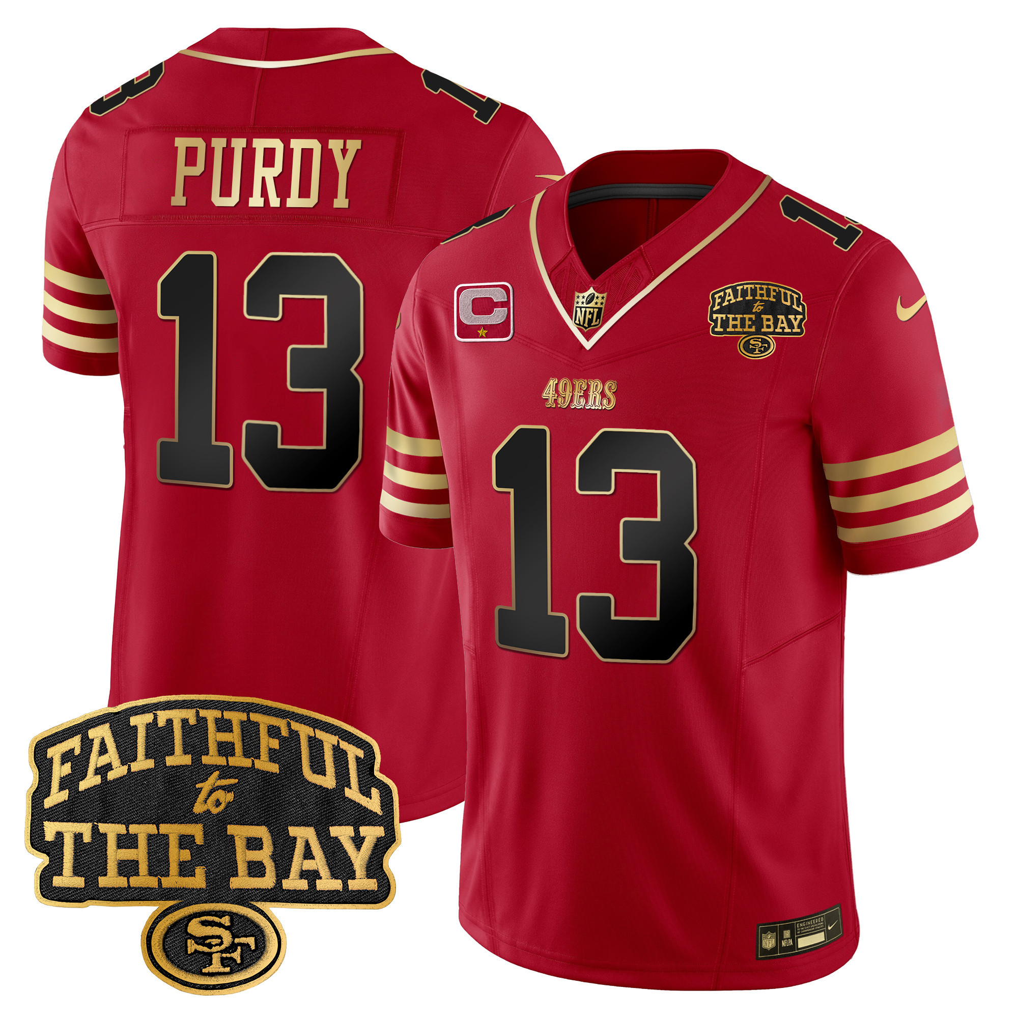 Men's Brock Purdy San Francisco 49ers Faithful To The Bay Patch Vapor Limited Black Scarlet Jersey V8 - All Stitched