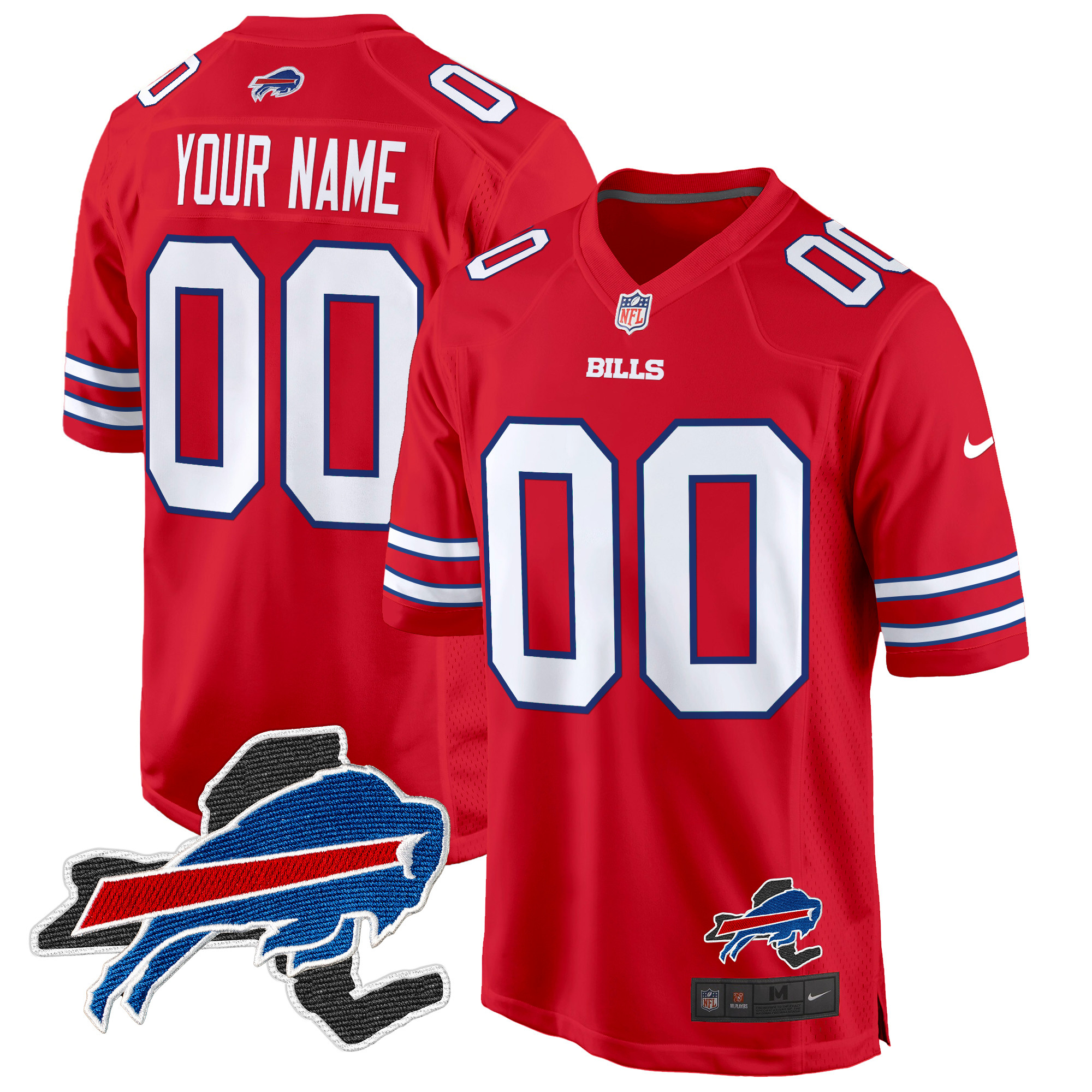 Men's Buffalo Bills New York Patch Game Custom Red Jersey - All Stitched