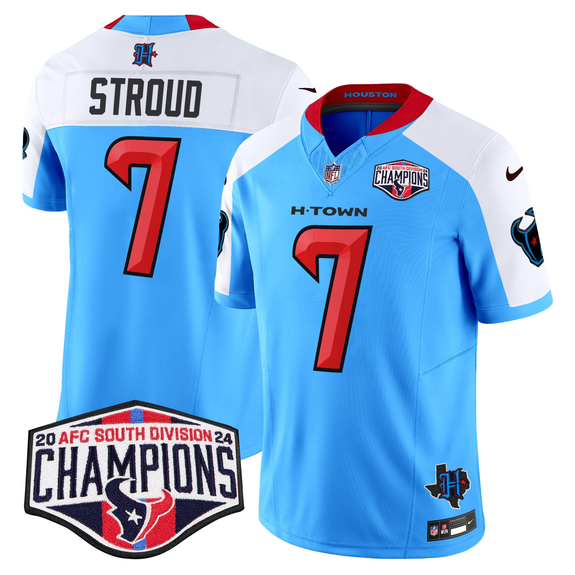 Men's C.J. Stroud Houston Texans 2024 AFC South Division Champions Patch Vapor Limited Blue Alternate Jersey - All Stitched