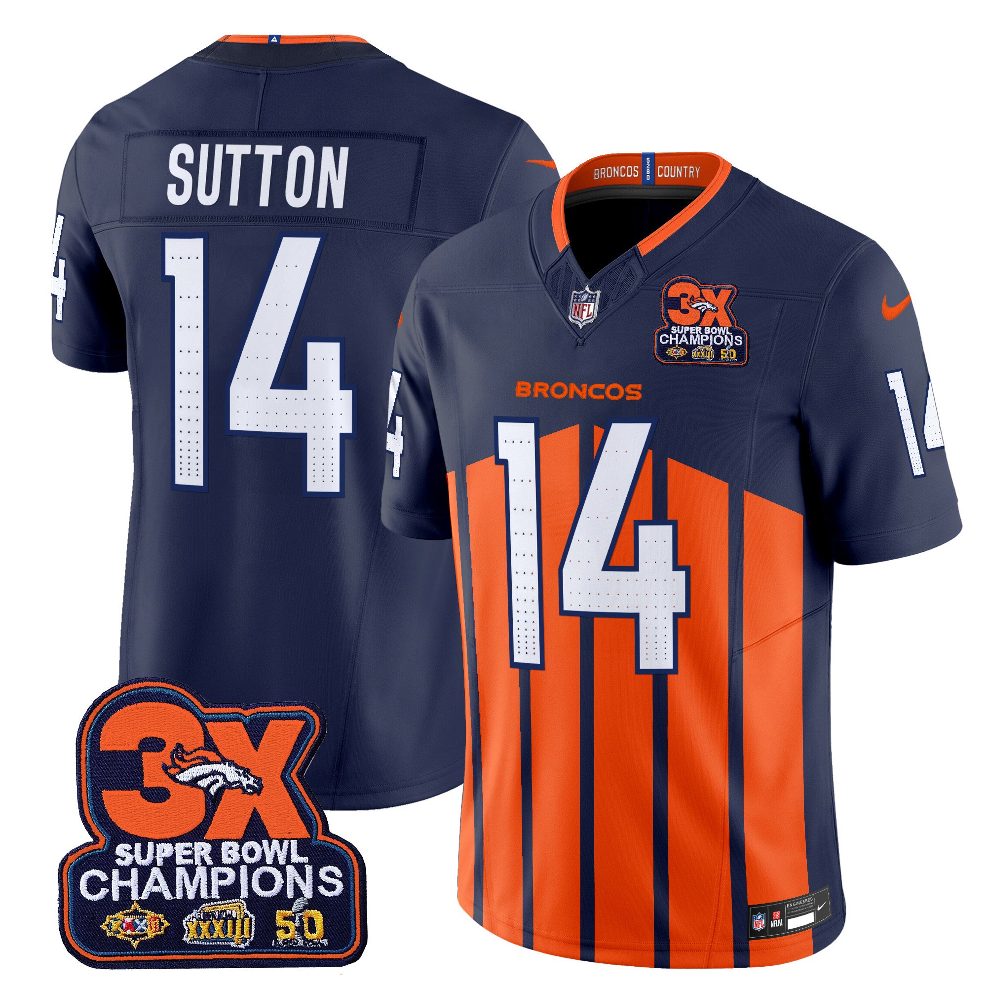 Men's Courtland Sutton Denver Broncos 3-Time Champions Patch Vapor Limited Navy Special Jersey - All Stitched