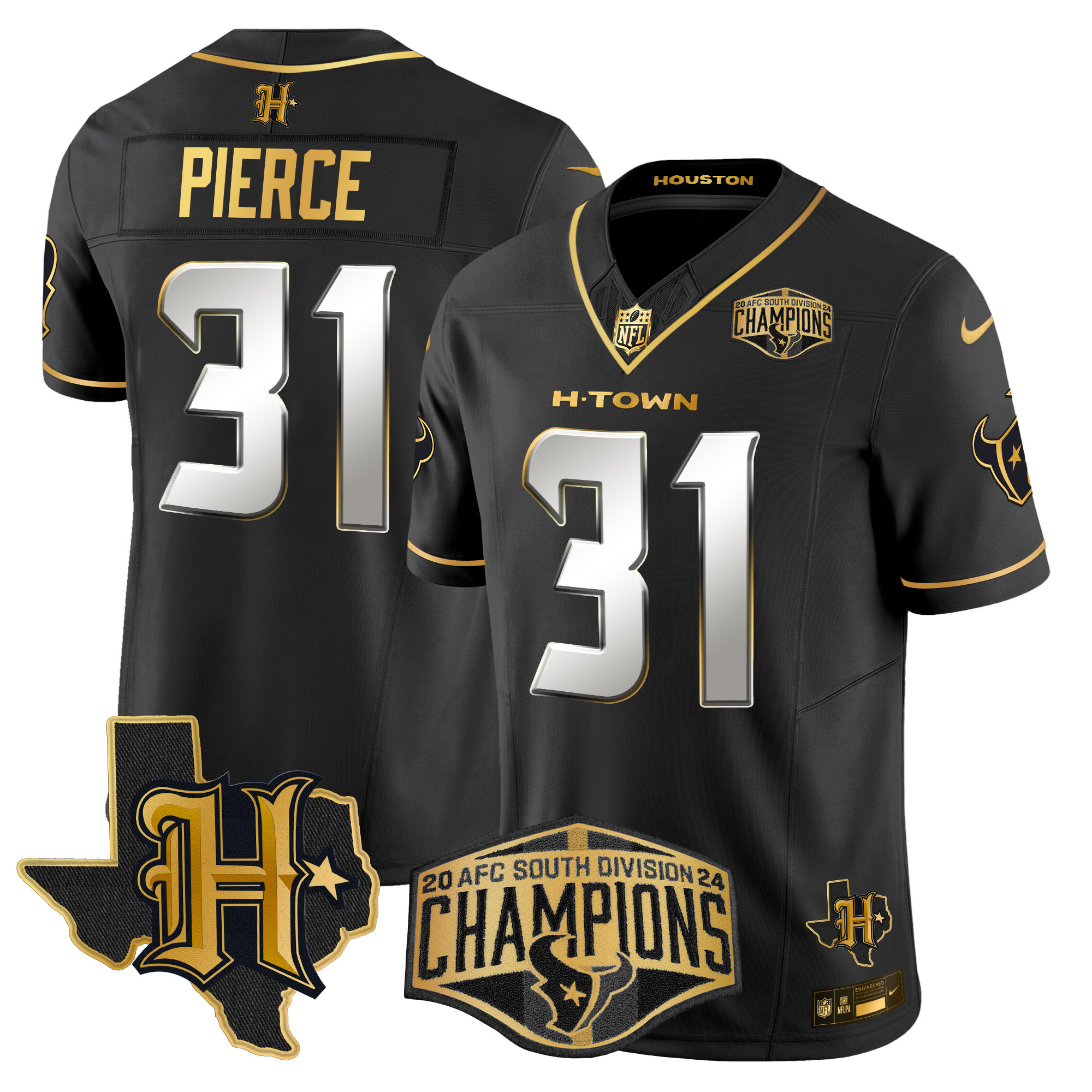Men's Dameon Pierce Houston Texans 2024 AFC South Division Champions Patch Gold Vapor Limited Black Limited Jersey - All Stitched