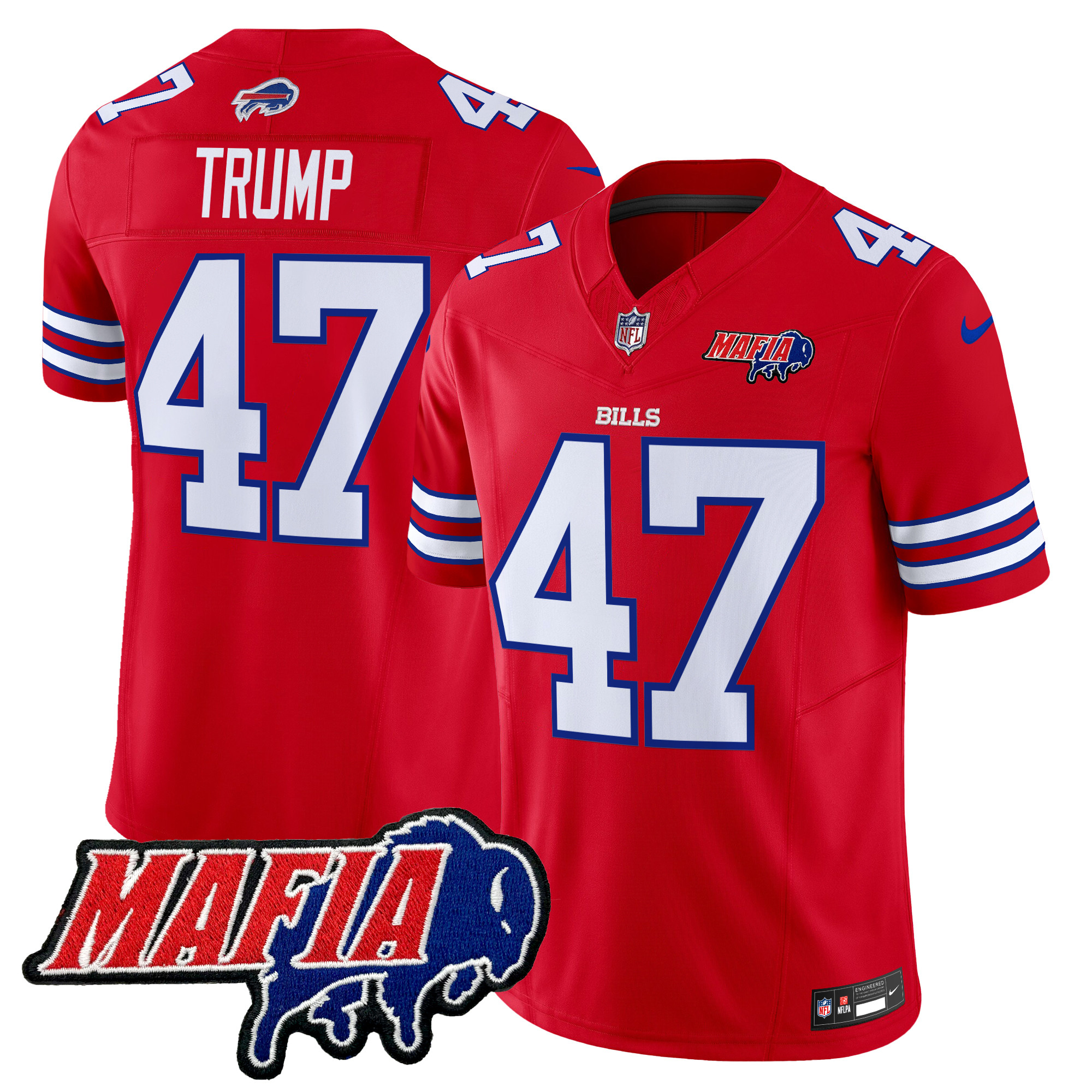 Men's Donald Trump Buffalo Bills 2024 Buffalo Bills Mafia Patch Vapor Limited Red Jersey - All Stitched